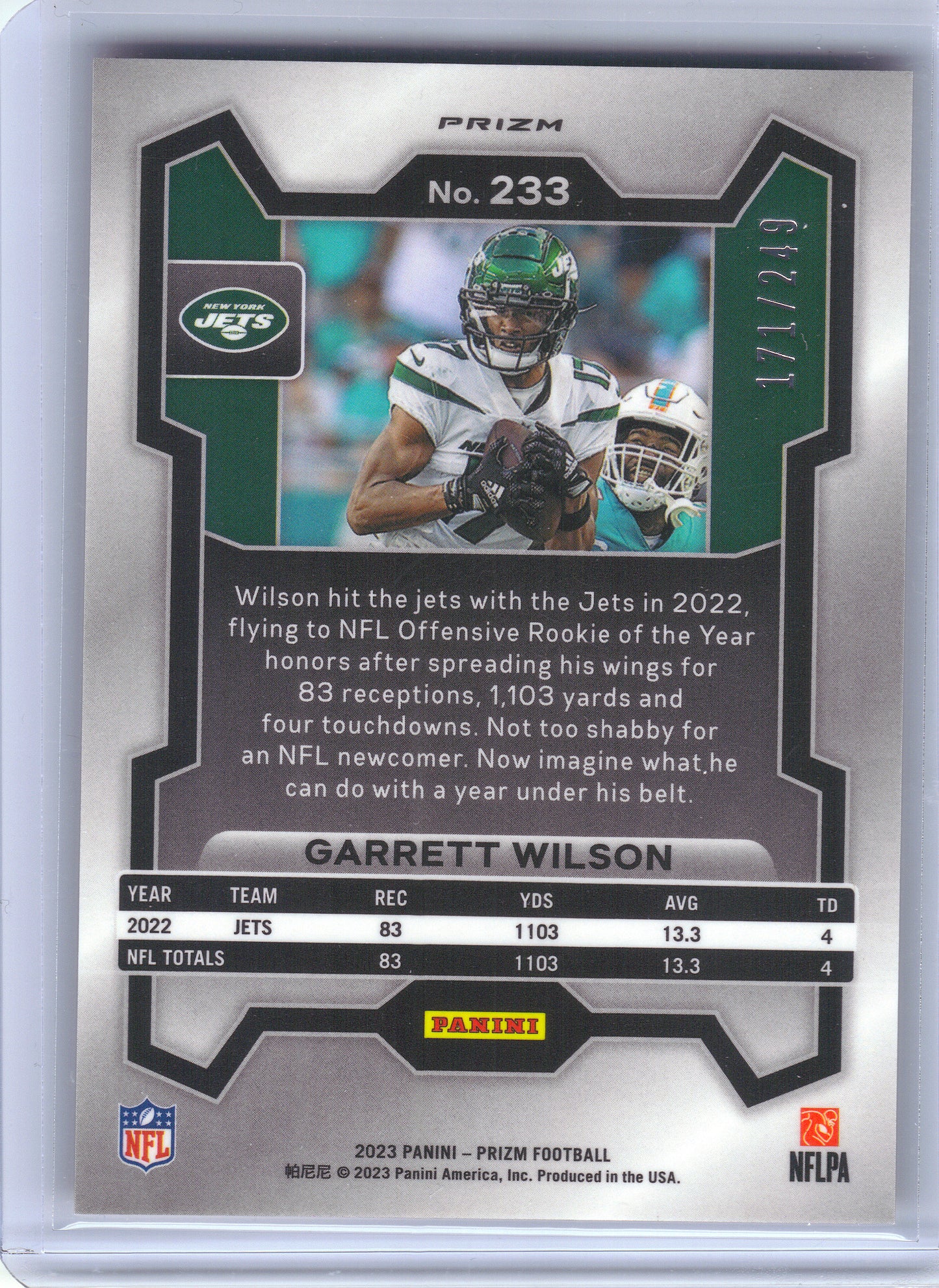 2023 Panini Prizm #233 Garrett Wilson Orange #/249 New York Jets SN