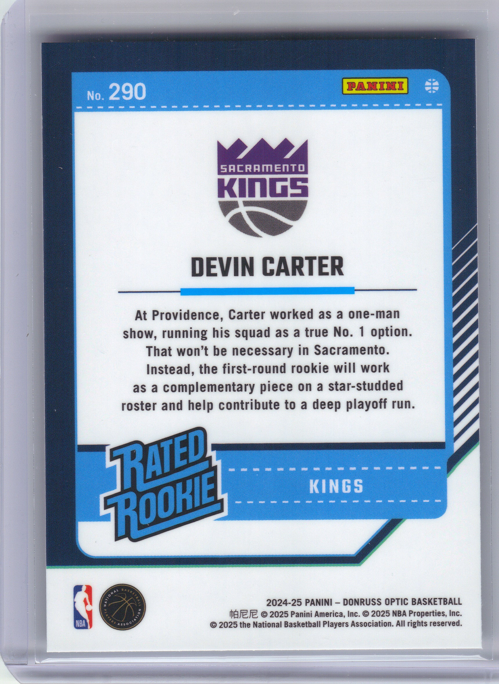 2024-25 Donruss Optic #290 Devin Carter Sacramento Kings Rookie