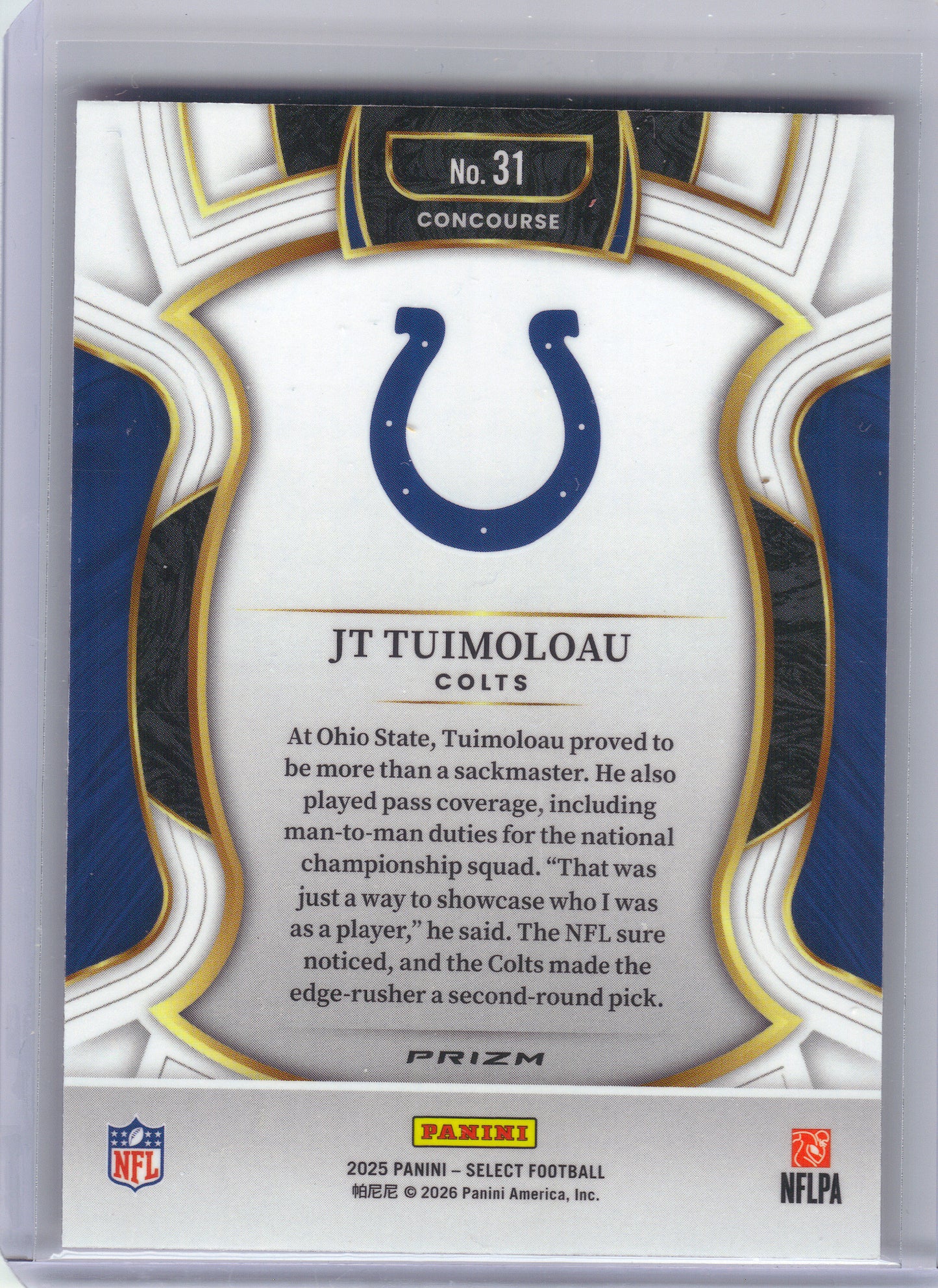 2025 Panini Select #31 JT Tuimoloau Pink Prizm Shock Indianapolis Colts Rookie