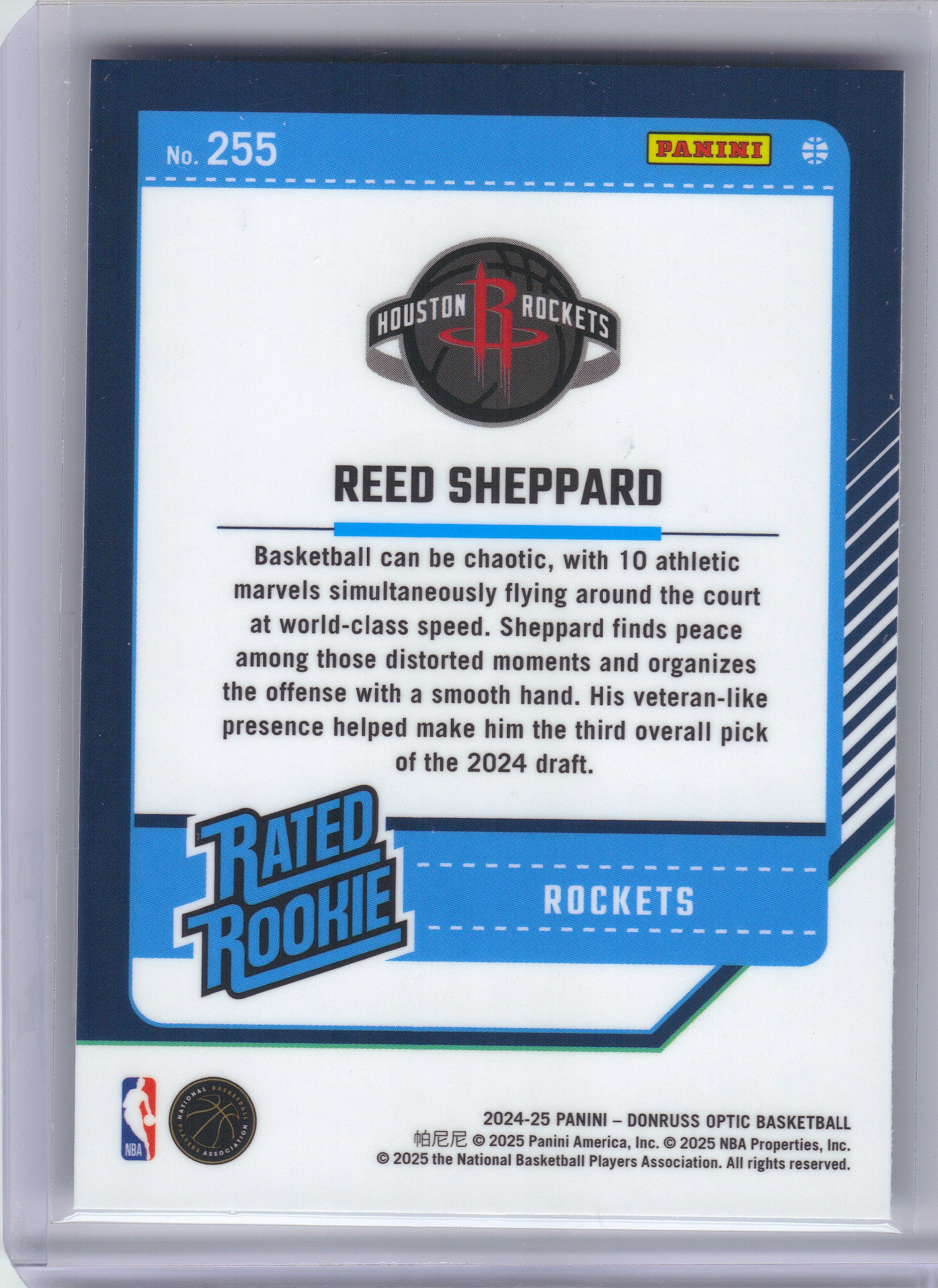 2024-25 Donruss Optic #255 Reed Sheppard Houston Rockets Rookie