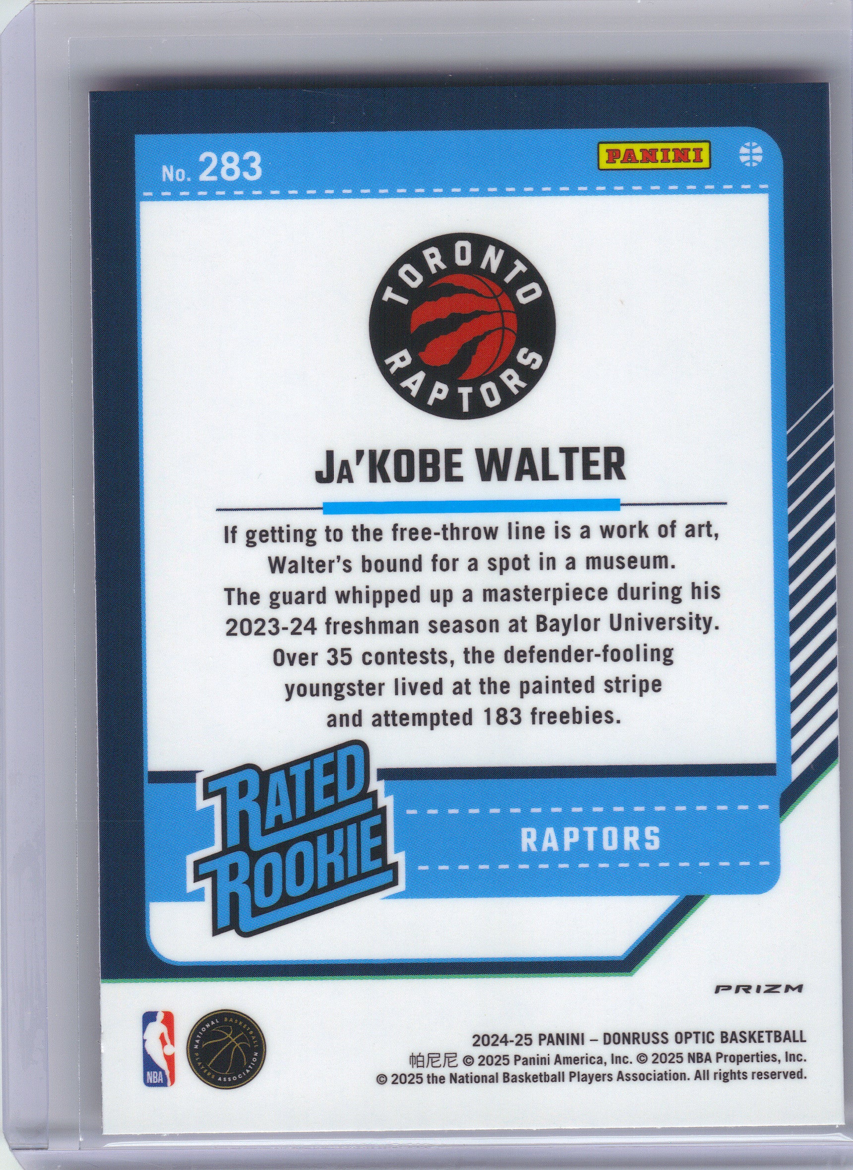 2024-25 Donruss Optic #283 Ja'Kobe Walter Red International Toronto Raptors Rookie