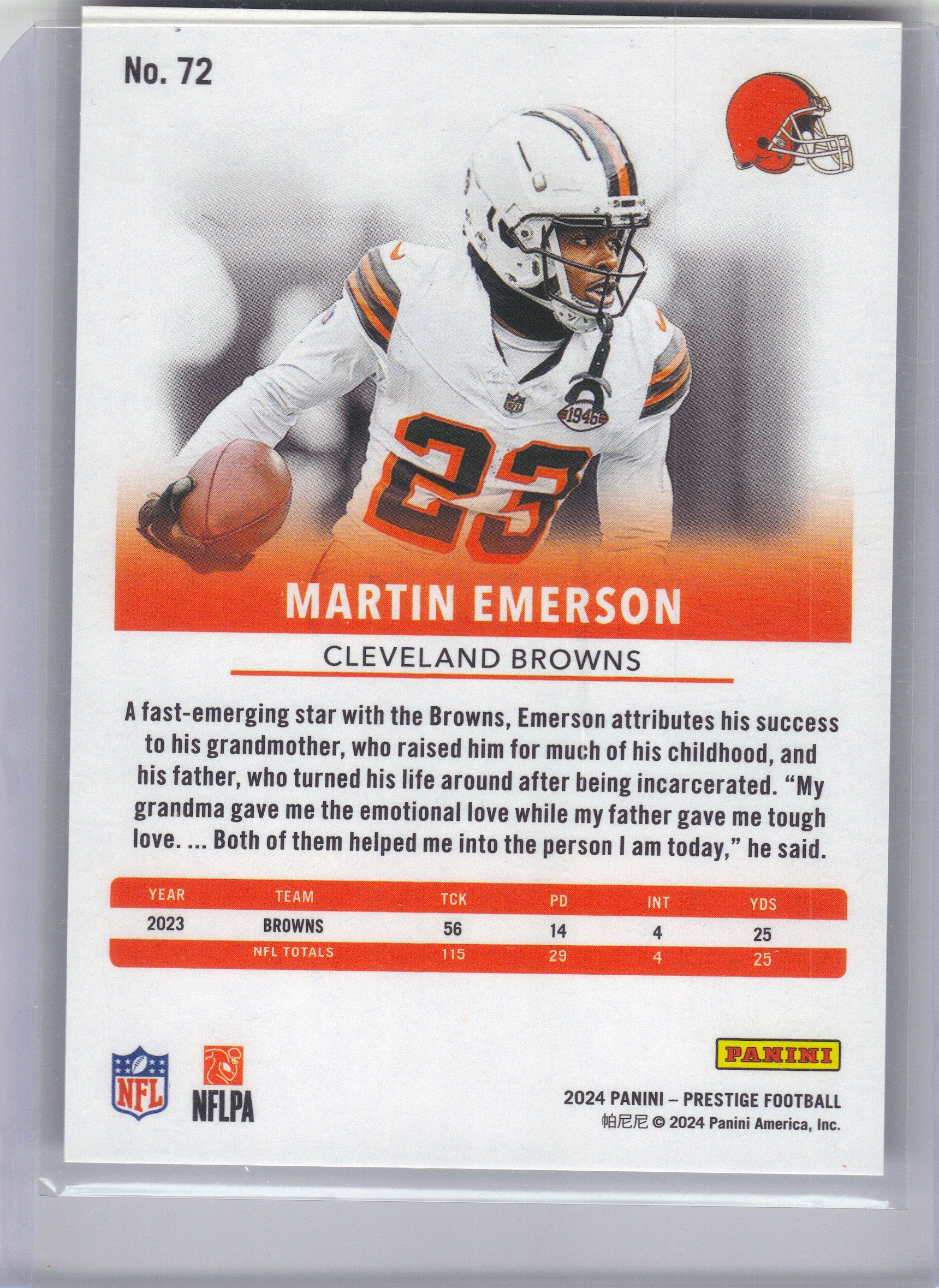 2024 Panini Prestige #72 Martin Emerson Blue Premium Xtra Points #/299 Cleveland Browns SN