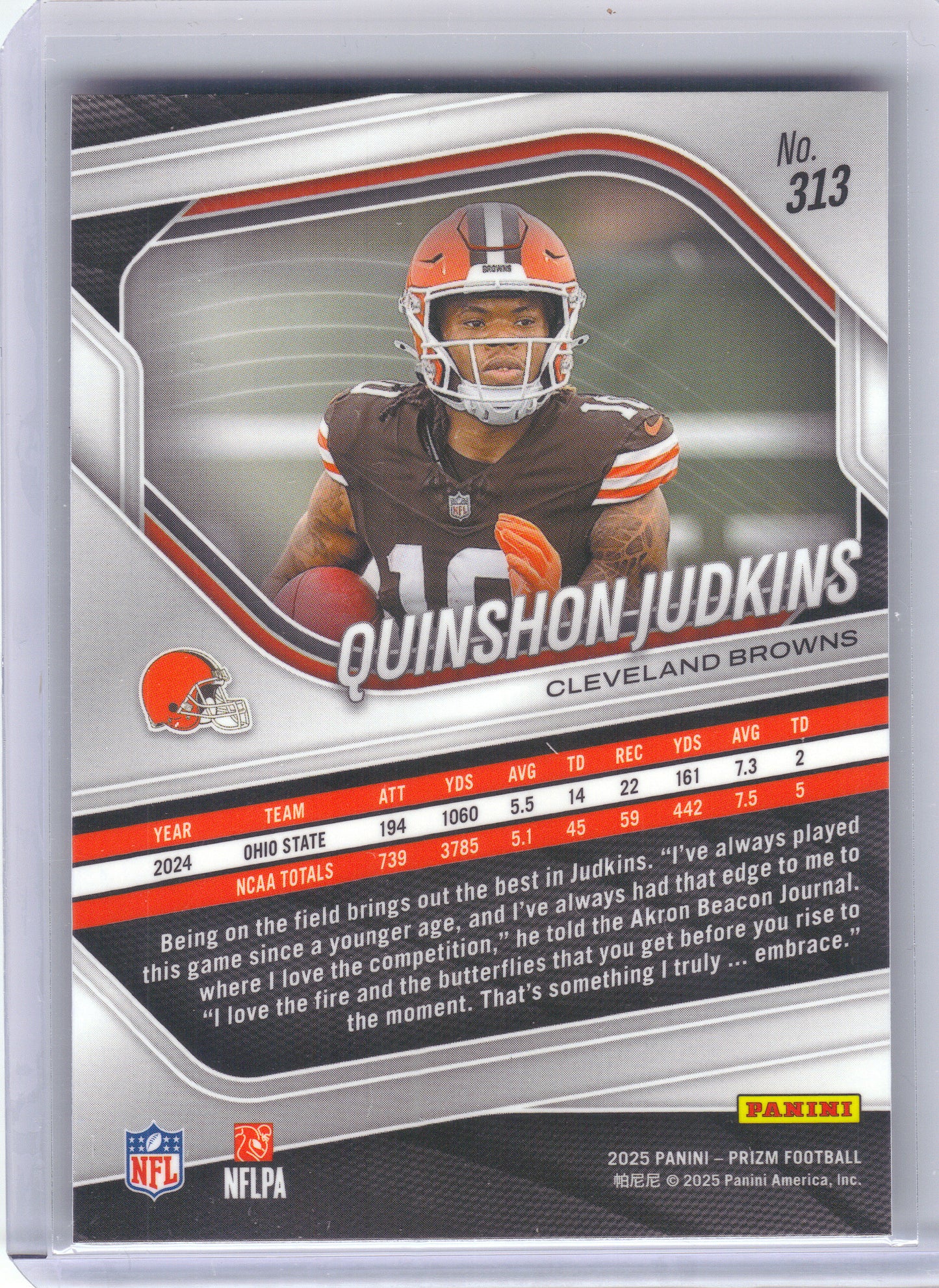 2025 Panini Prizm #313 Quinshon Judkins Cleveland Browns Rookie