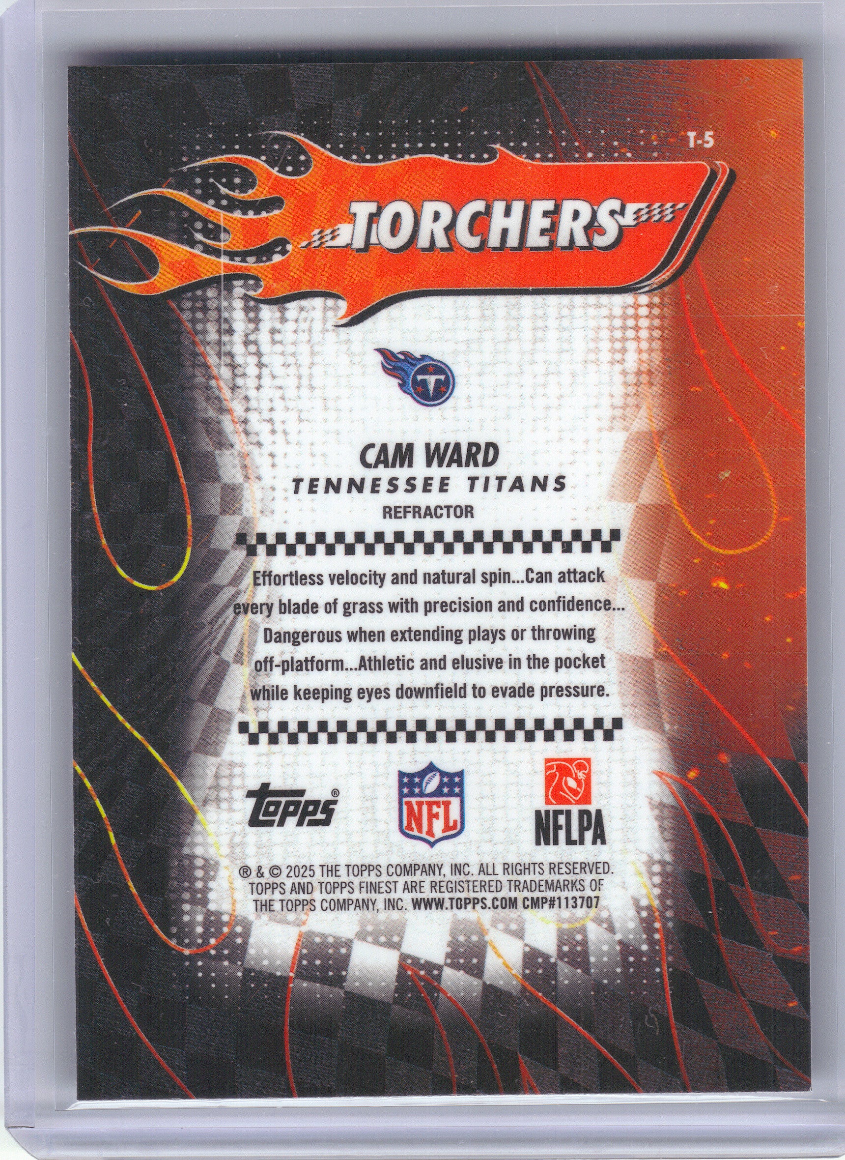2025 Finest #T-5 Cam Ward Torchers Refractor Tennessee Titans