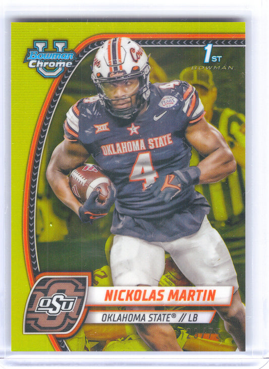 2024 Bowman University Chrome #199 Nickolas Martin Yellow Refractor #/75 Oklahoma State Cowboys SN