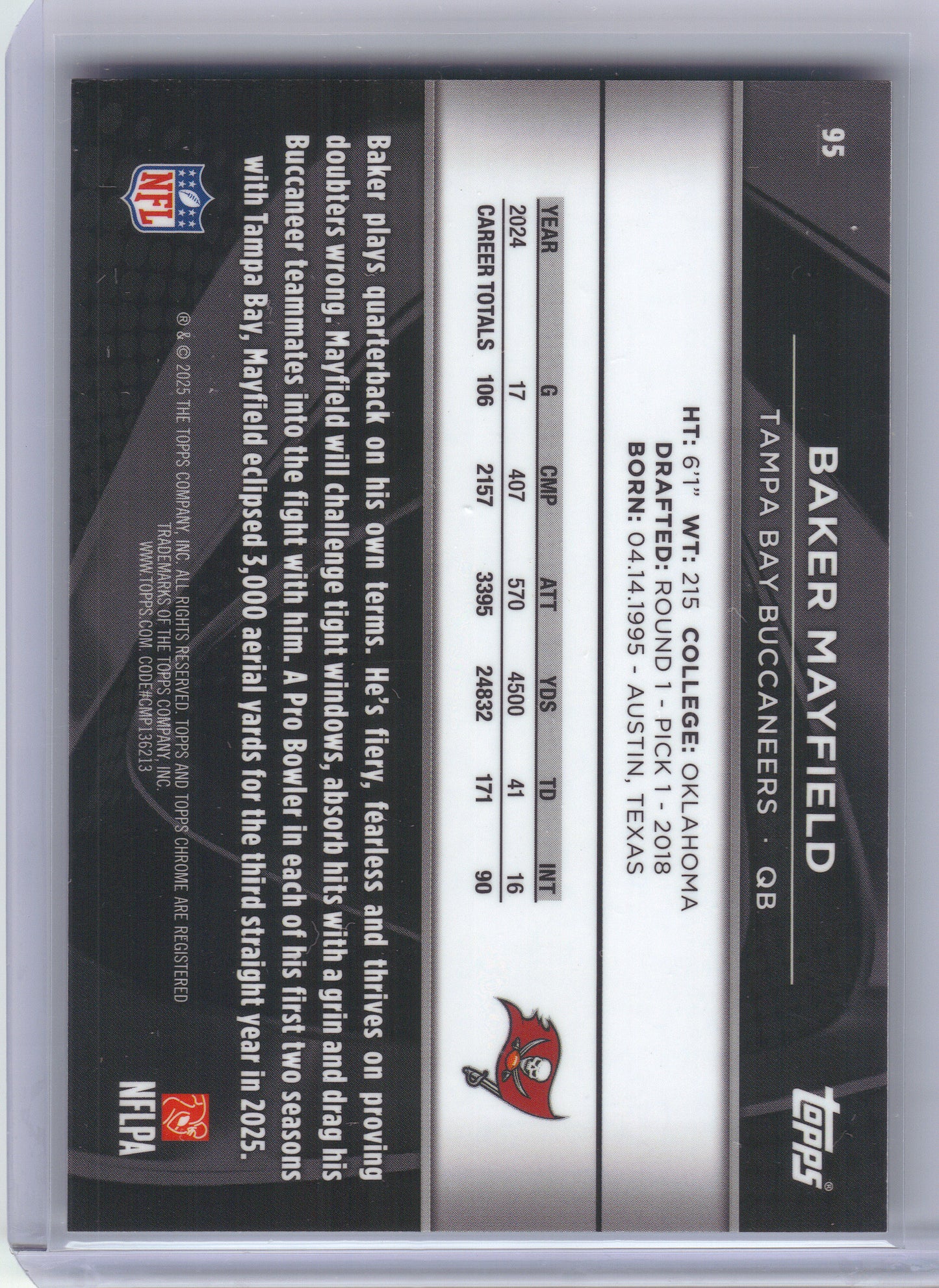2025 Topps Chrome Black #95 Baker Mayfield Green Refractor /99 Tampa Bay Buccaneers