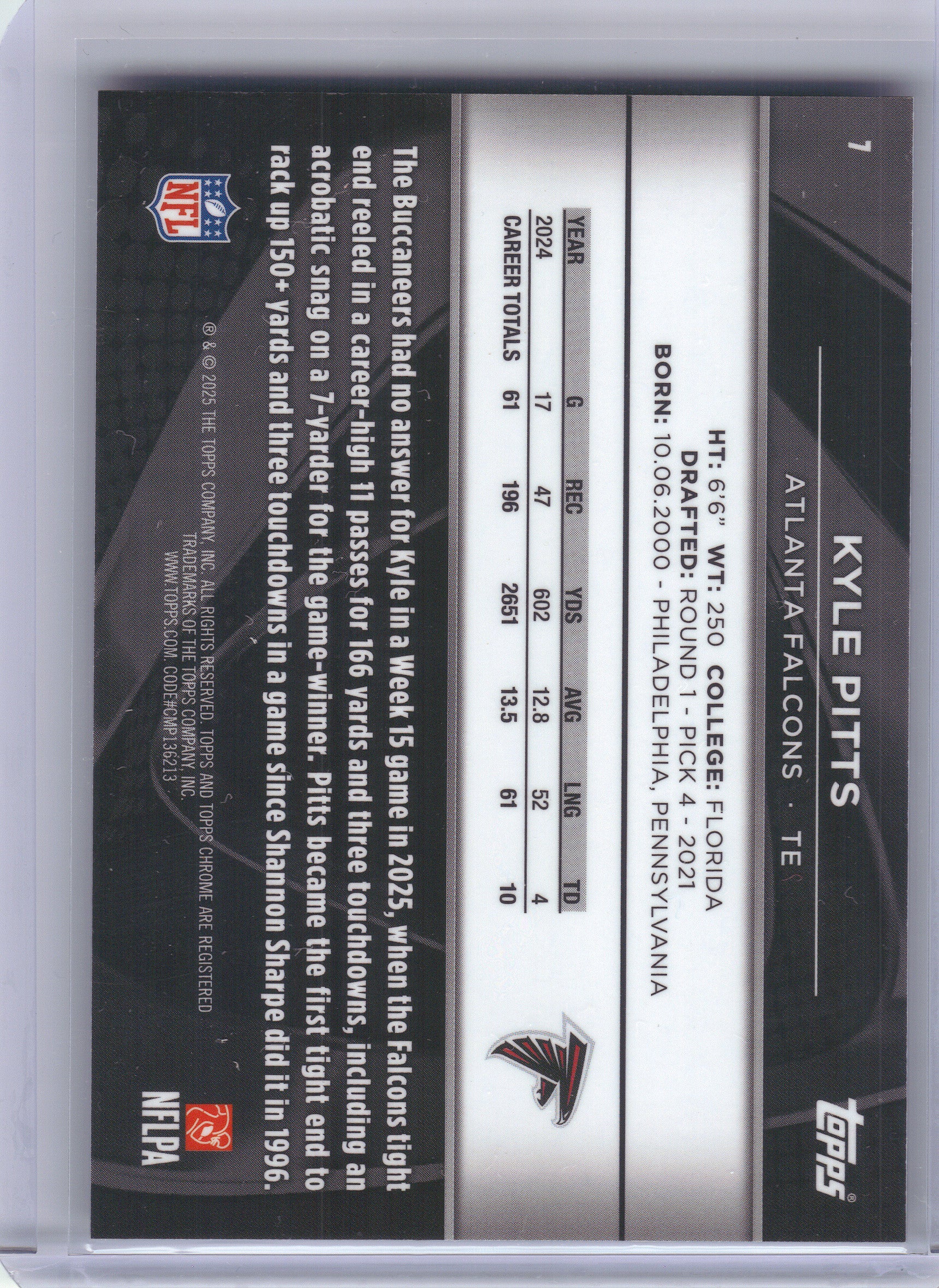 2025 Topps Chrome Black #7 Kyle Pitts Purple mini Diamond /75 Atlanta Falcons