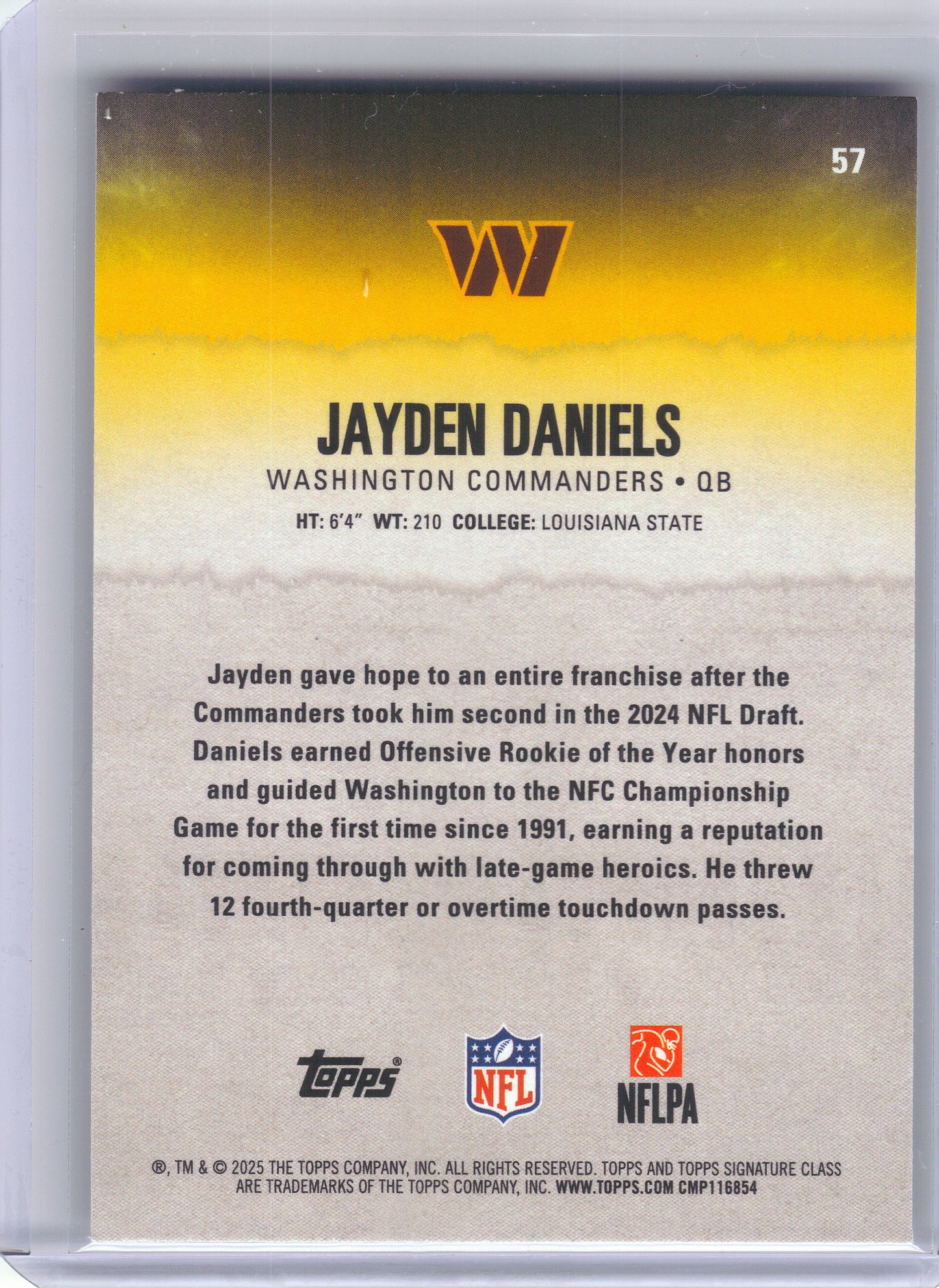 2025 Topps Signature Class #57 Jayden Daniels Chrome Washington Commanders
