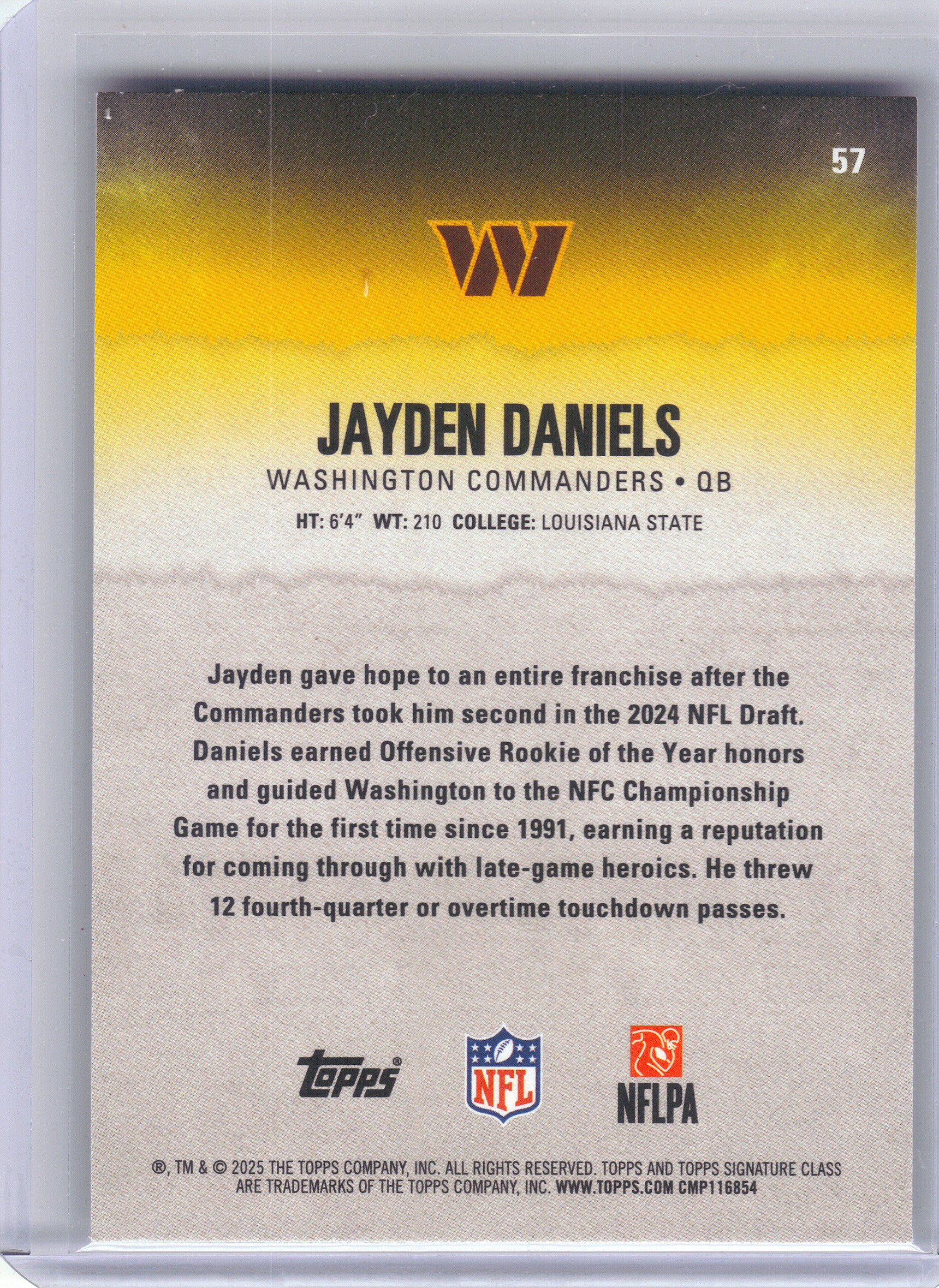 2025 Topps Signature Class #57 Jayden Daniels Chrome Washington Commanders