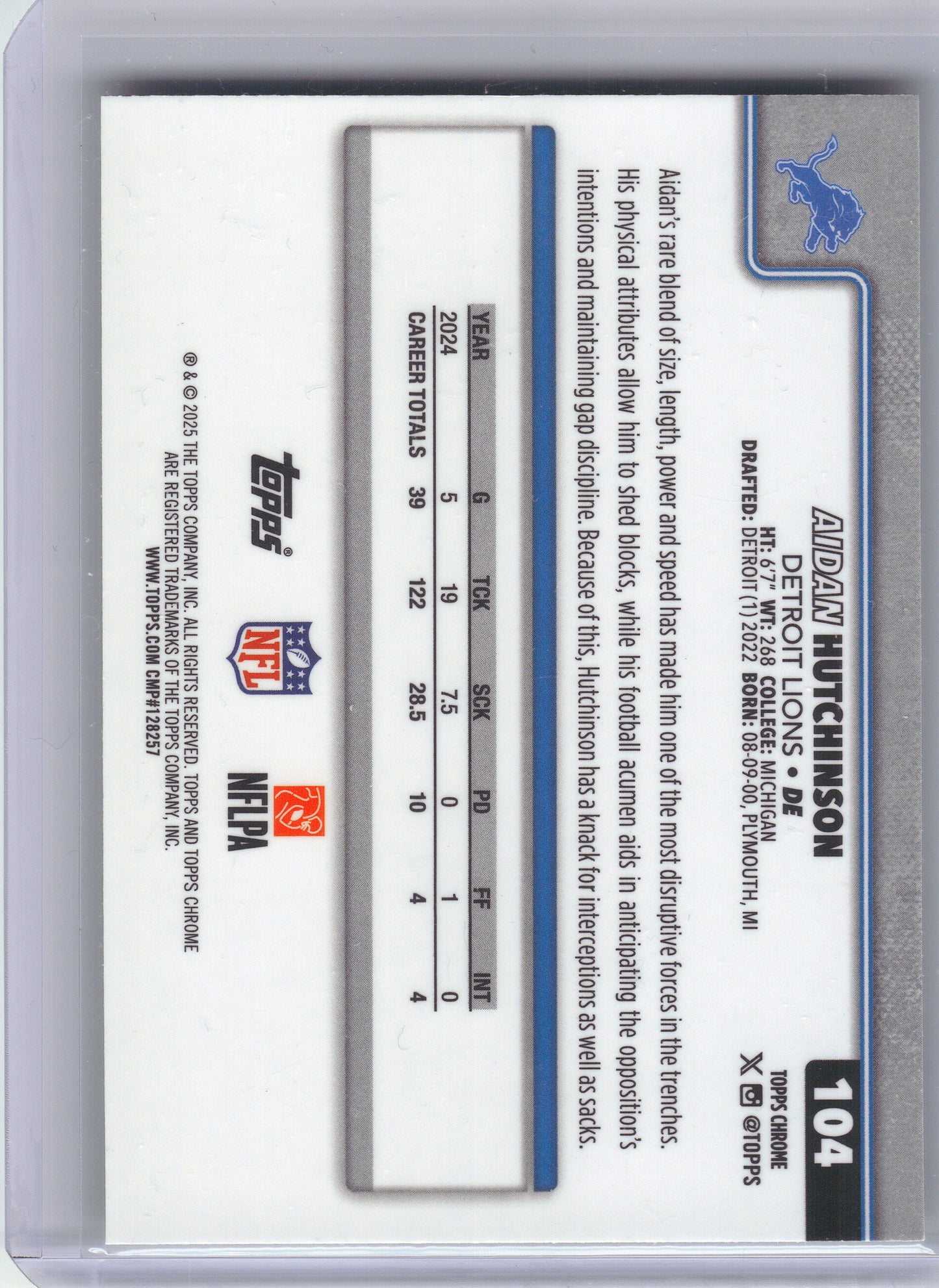 2025 Topps Chrome #104 Aidan Hutchinson Lime Green X-Fractor Detroit Lions