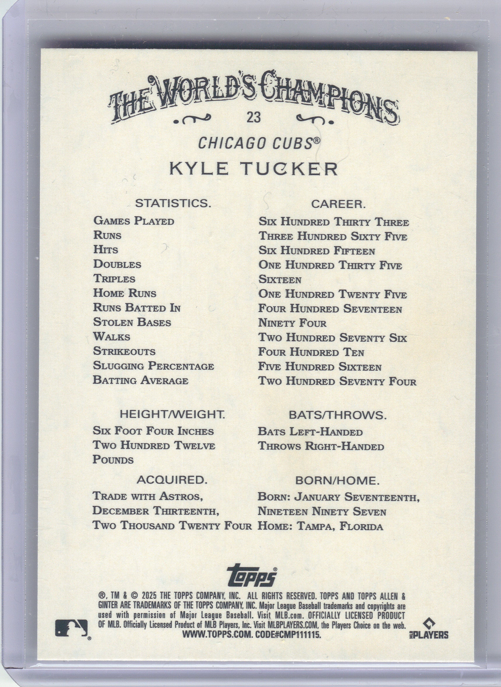 2025 Topps Allen & Ginter #23 Kyle Tucker Foil Filagree Chicago Cubs