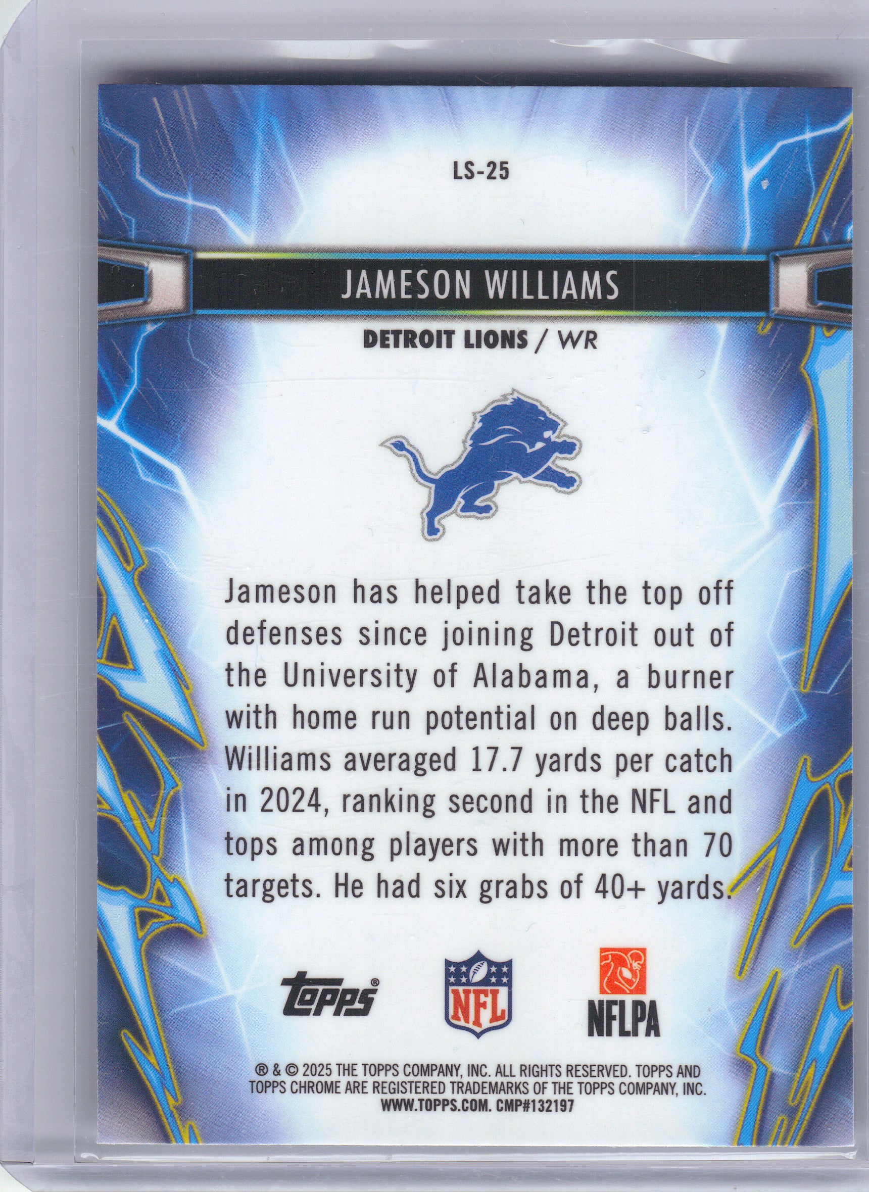 2025 Topps Chrome Cosmic #LS-25 Jameson Williams Light Speed Detroit Lions