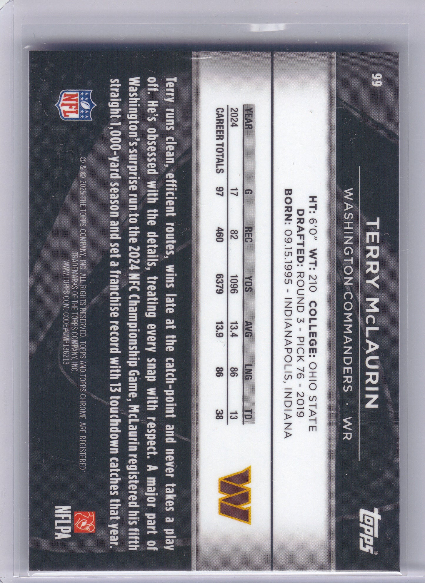 2025 Topps Chrome Black #99 Terry McLaurin Washington Commanders