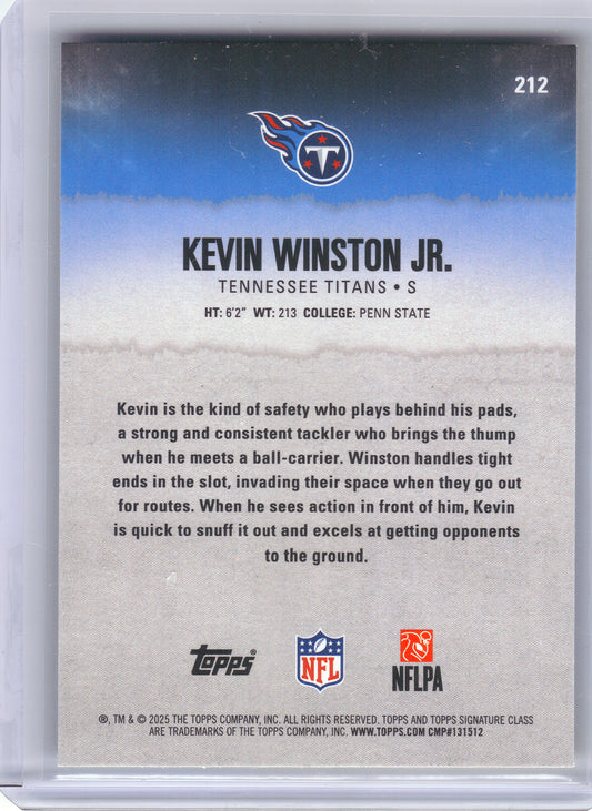 2025 Topps Signature Class #212 Kevin Winston Jr. Blue & Yellow Tennessee Titans Rookie