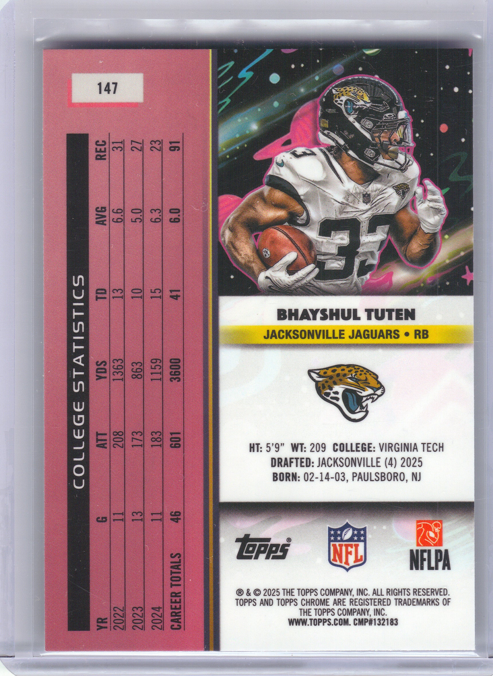 2025 Topps Chrome Cosmic #147 Bhayshul Tuten Jacksonville Jaguars Rookie