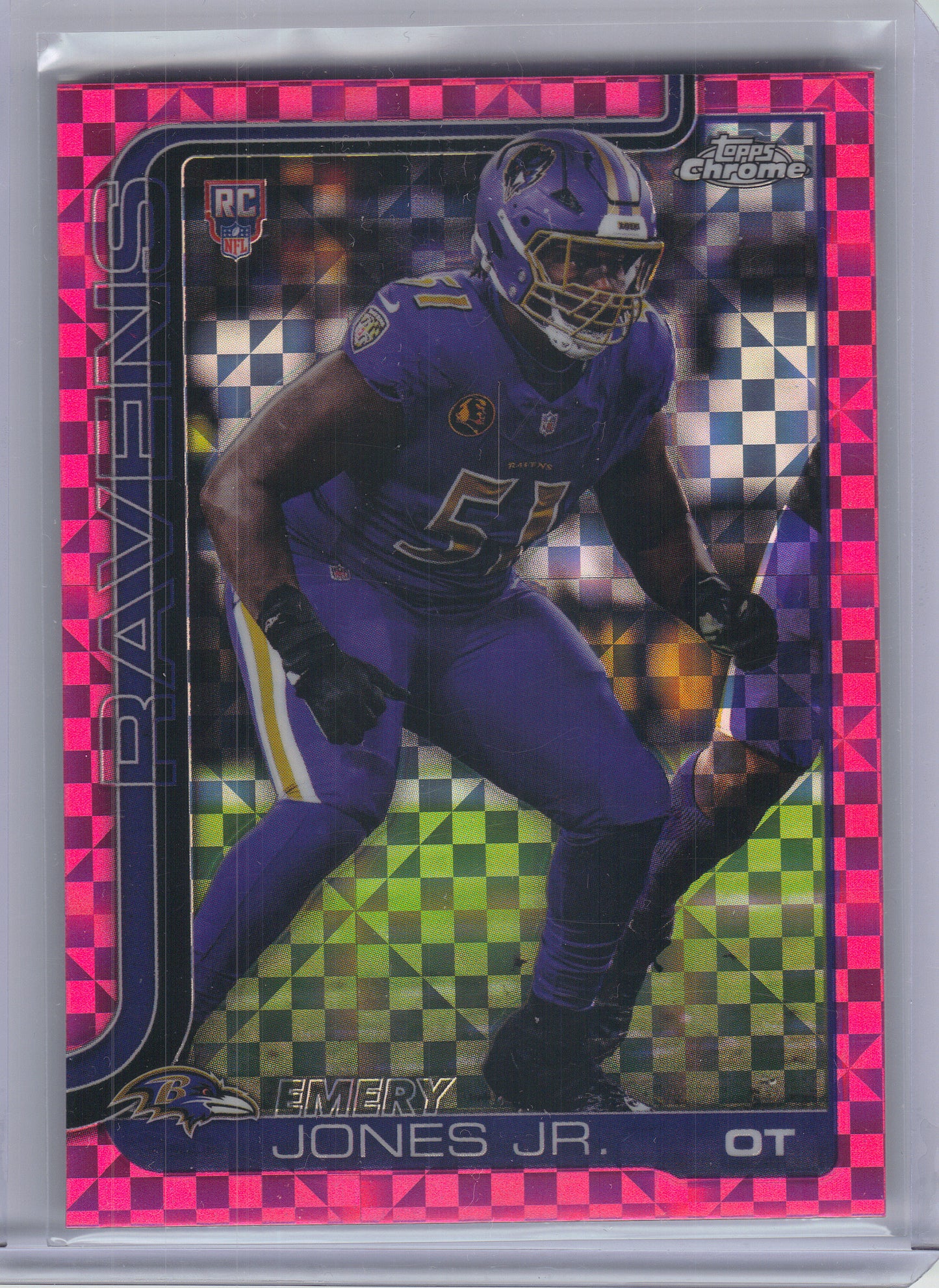2025 Topps Chrome #386 Emery Jones Jr. Hot Pink X-Fractor Baltimore Ravens Rookie