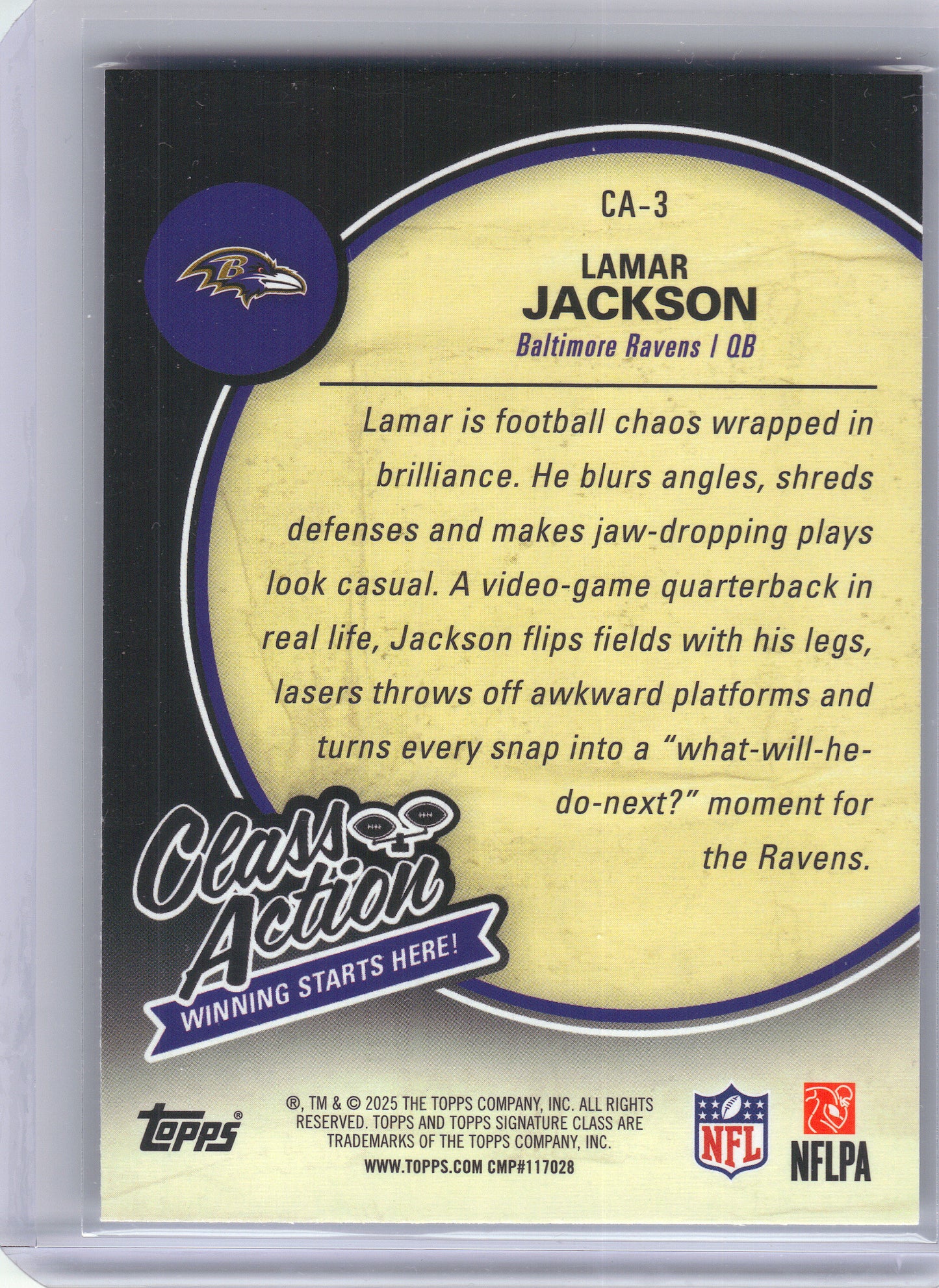 2025 Topps Signature Class #CA-3 Lamar Jackson Class Action Baltimore Ravens