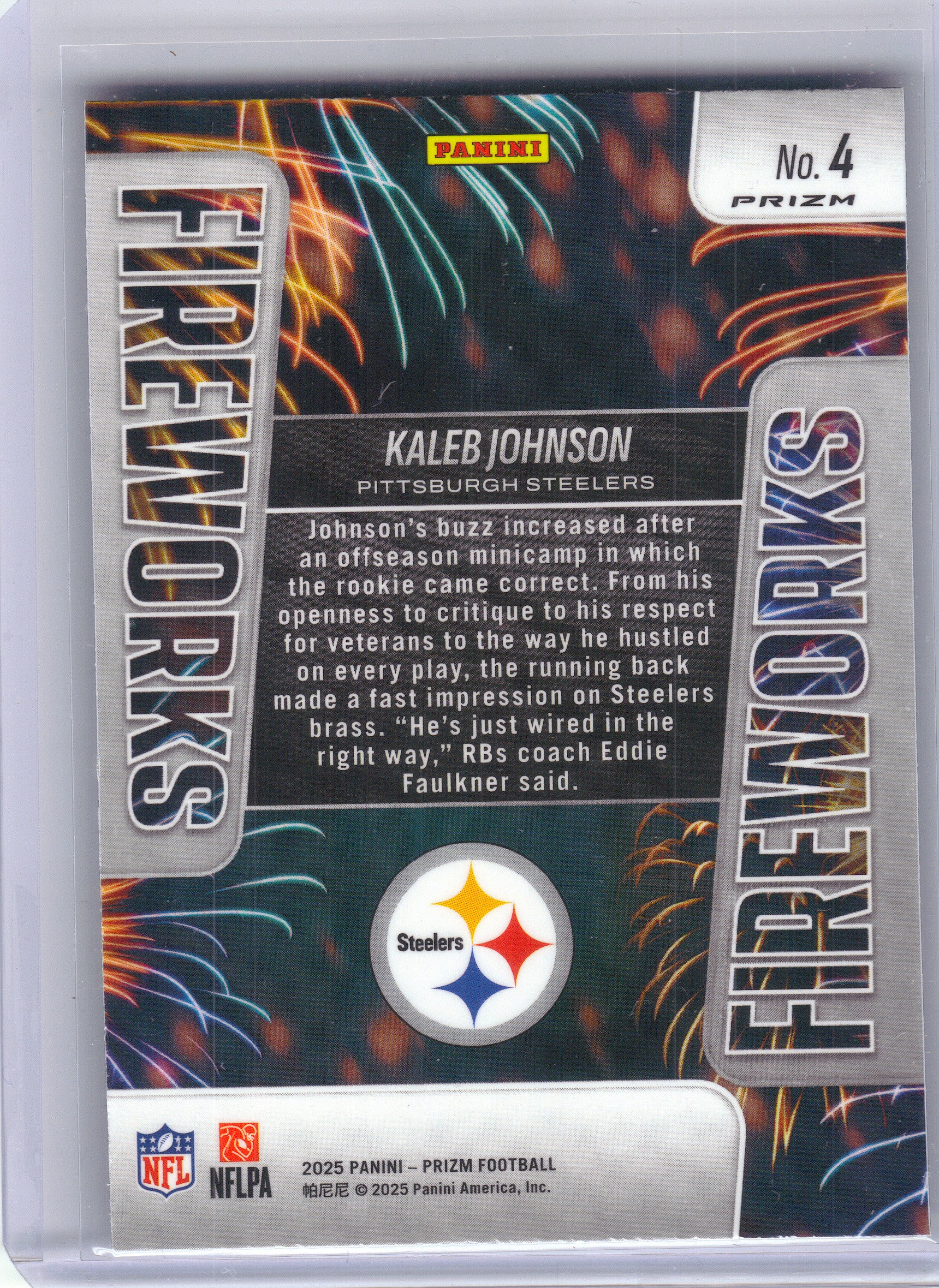 2025 Panini Prizm #4 Kaleb Johnson Fireworks Green Ice Pittsburgh Steelers