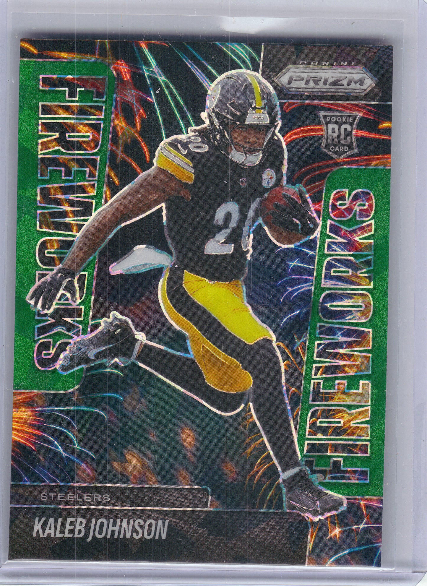 2025 Panini Prizm #4 Kaleb Johnson Fireworks Green Ice Pittsburgh Steelers