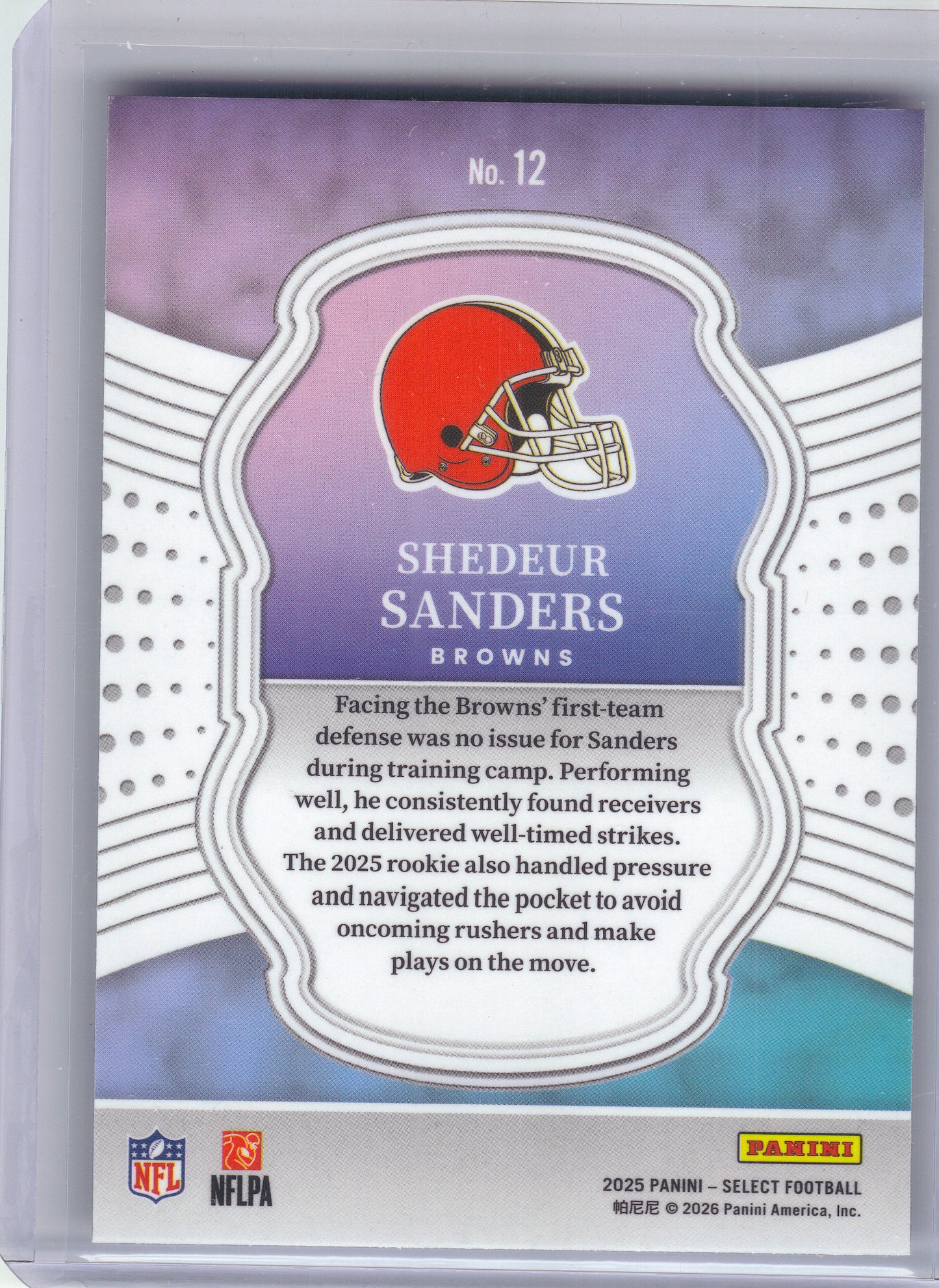 2025 Panini Select #12 Shedeur Sanders Select Certified Rookies Cleveland Browns
