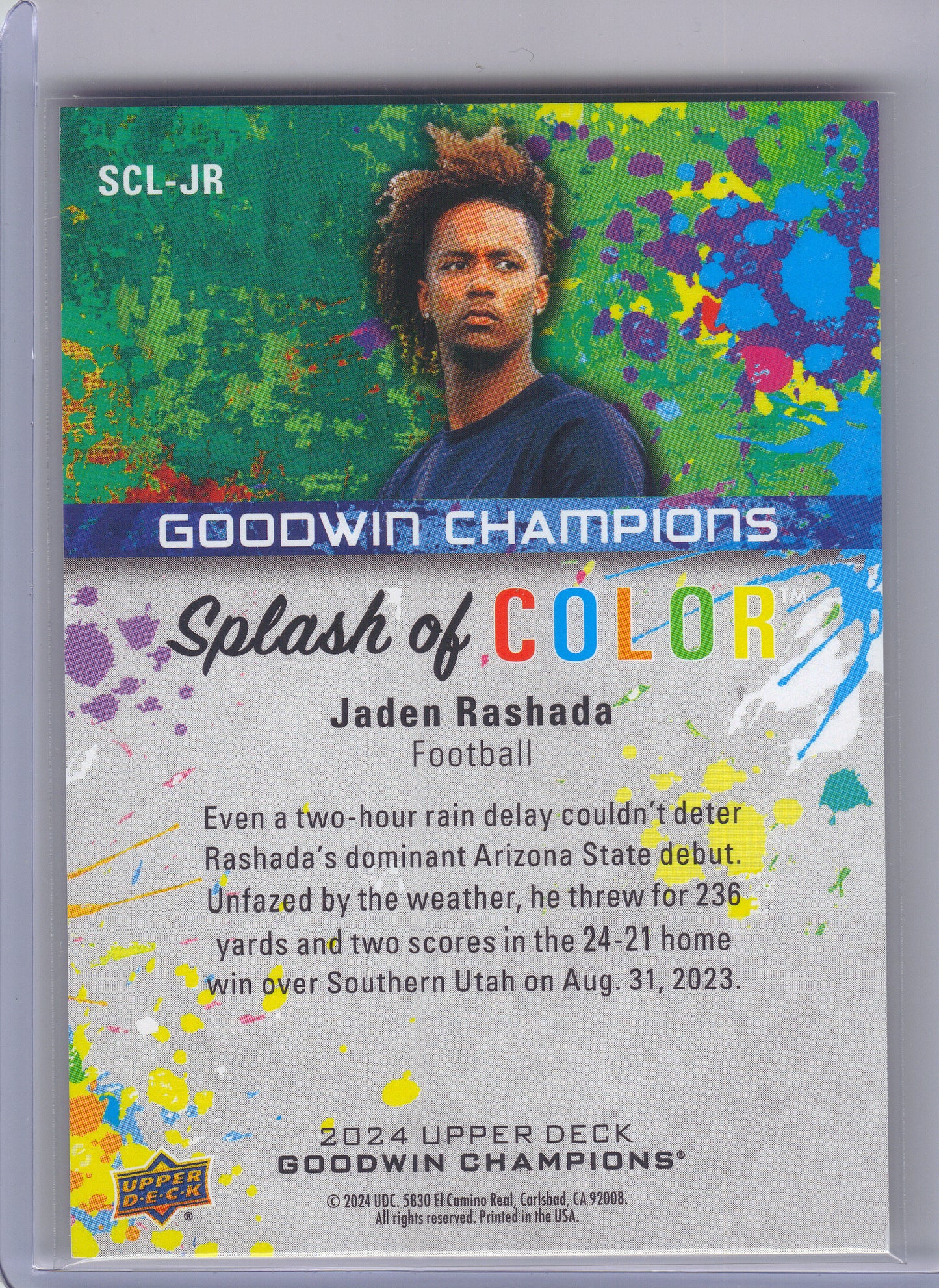 2024 Upper Deck Goodwin Champions #SCL-JR Jaden Rashada Splash of Color 3-D Lenticular