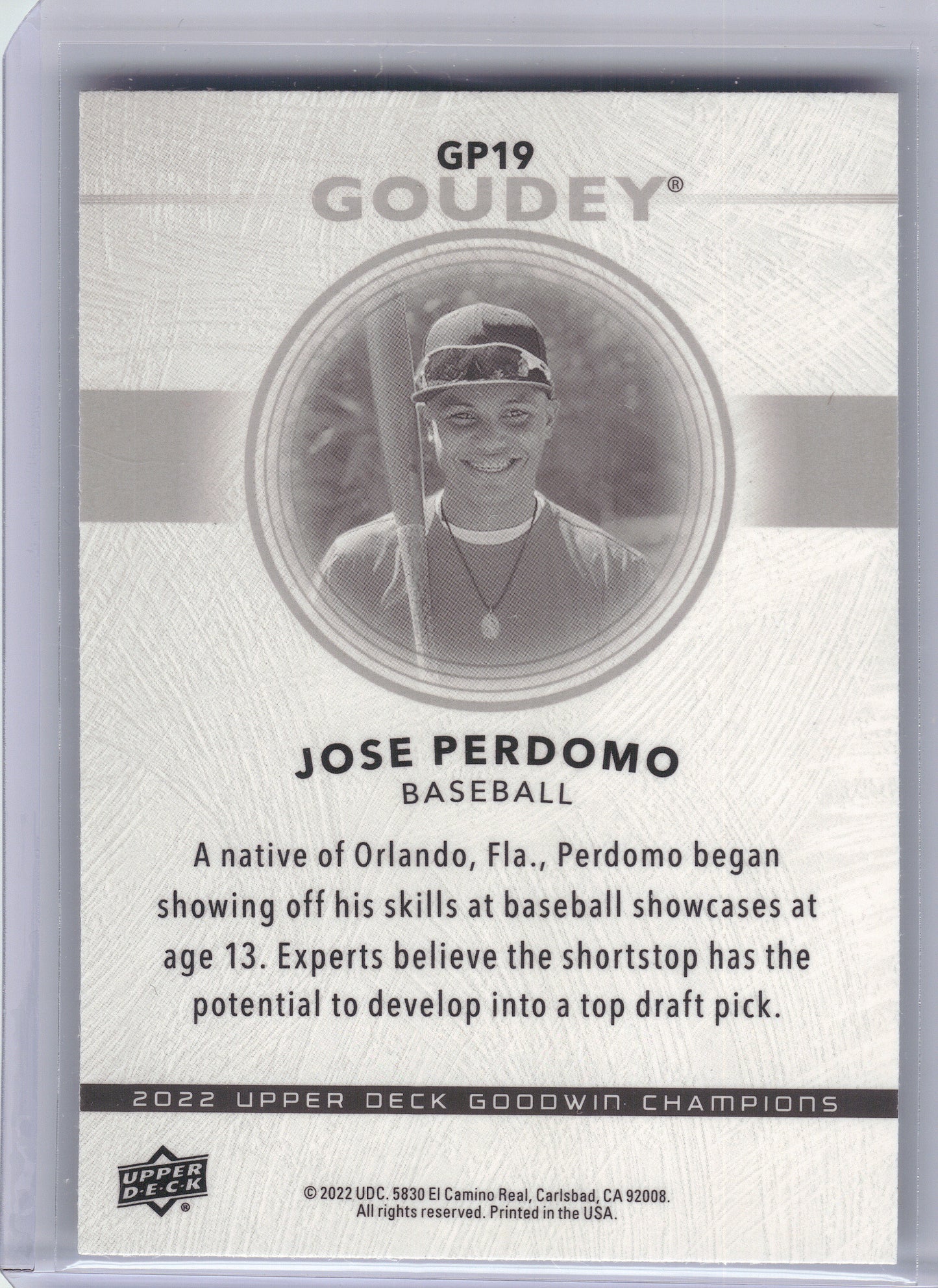 2022 Upper Deck Goodwin Champions #GP19 Jose Perdomo Goudey Platinum