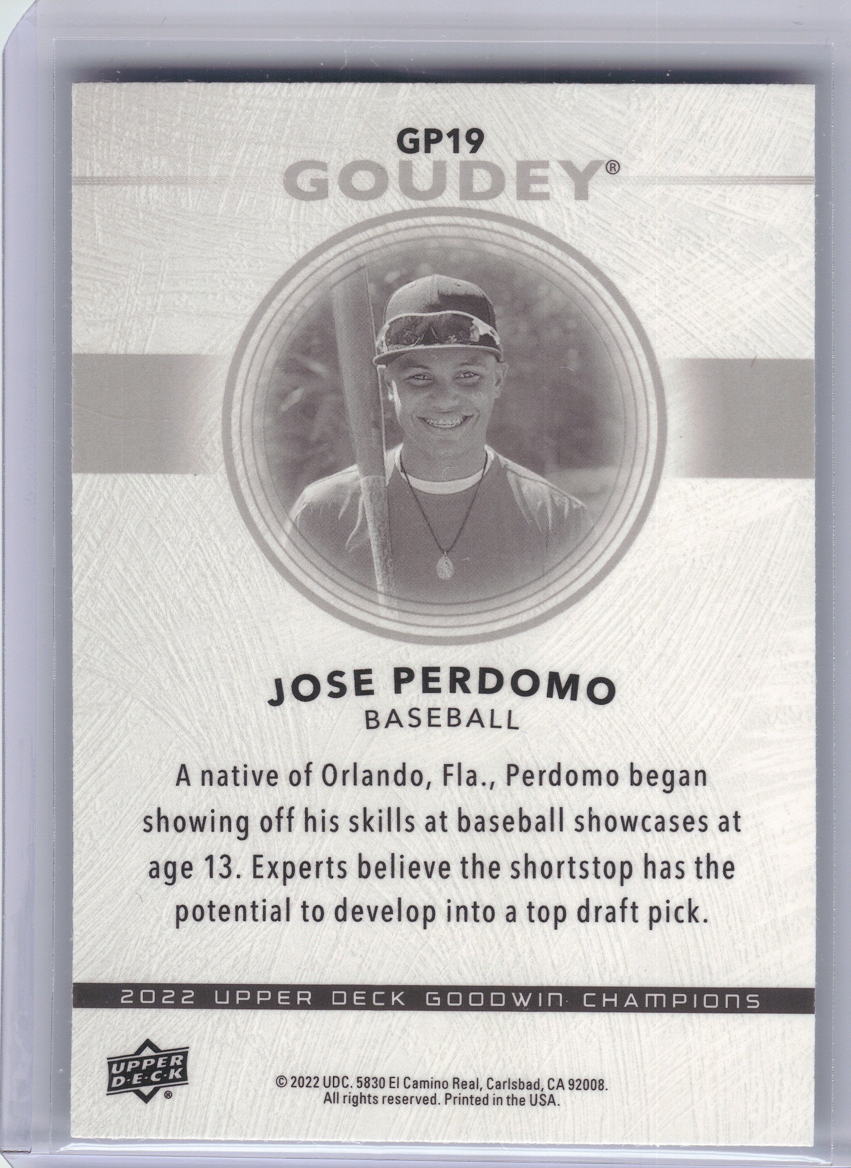 2022 Upper Deck Goodwin Champions #GP19 Jose Perdomo Goudey Platinum