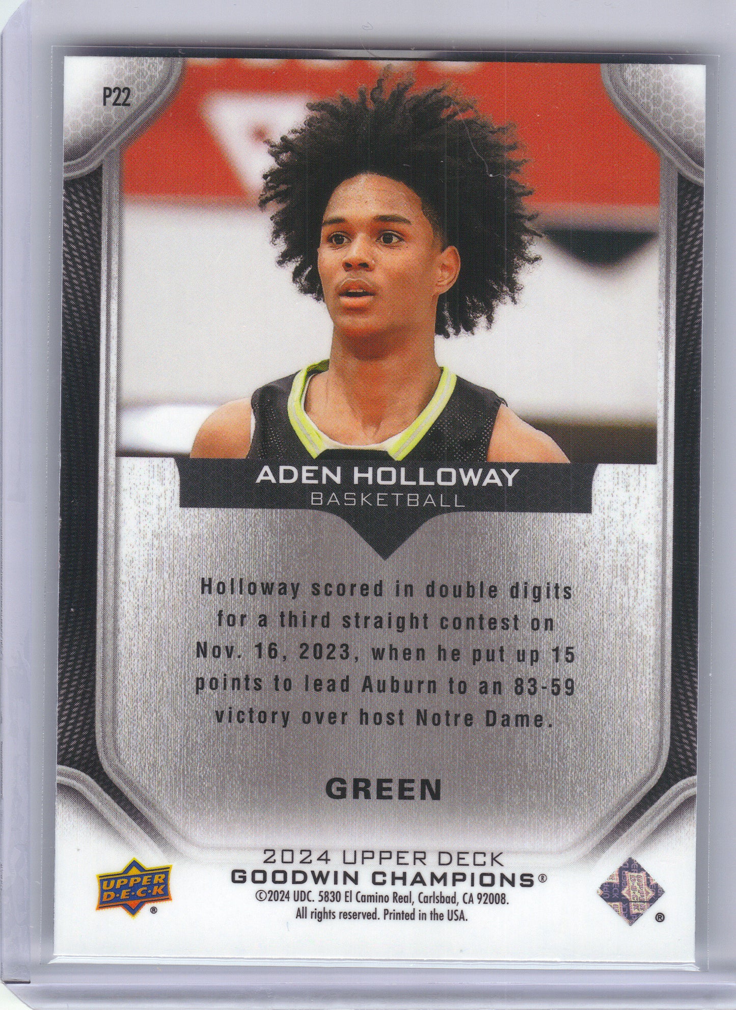 2024 Upper Deck Goodwin Champions #P22 Aden Holloway Platinum Green