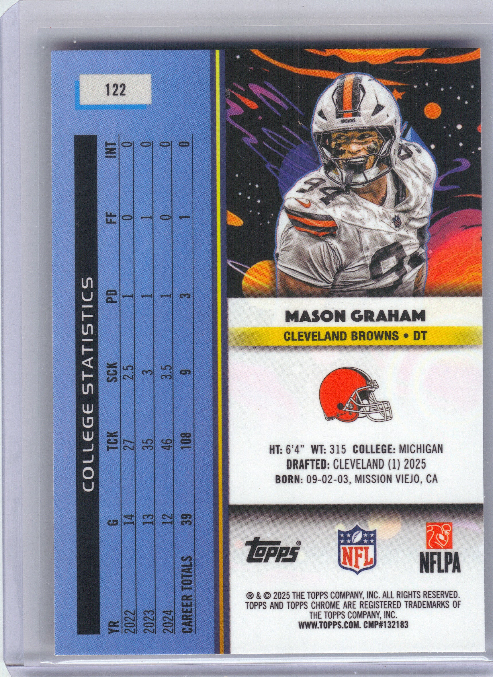 2025 Topps Chrome Cosmic #122 Mason Graham Cleveland Browns Rookie