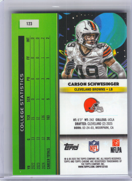 2025 Topps Chrome Cosmic #123 Carson Schwesinger Cleveland Browns Rookie