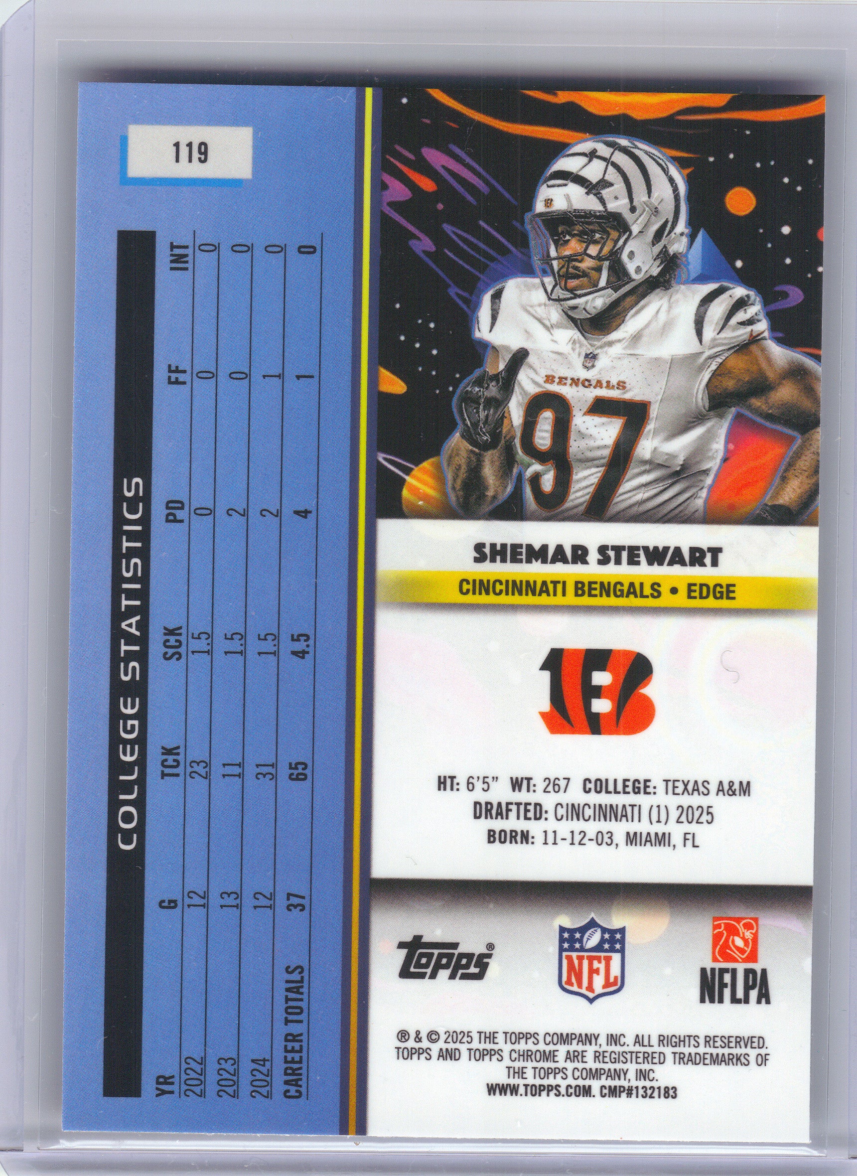 2025 Topps Chrome Cosmic #119 Shemar Stewart Cincinnati Bengals Rookie