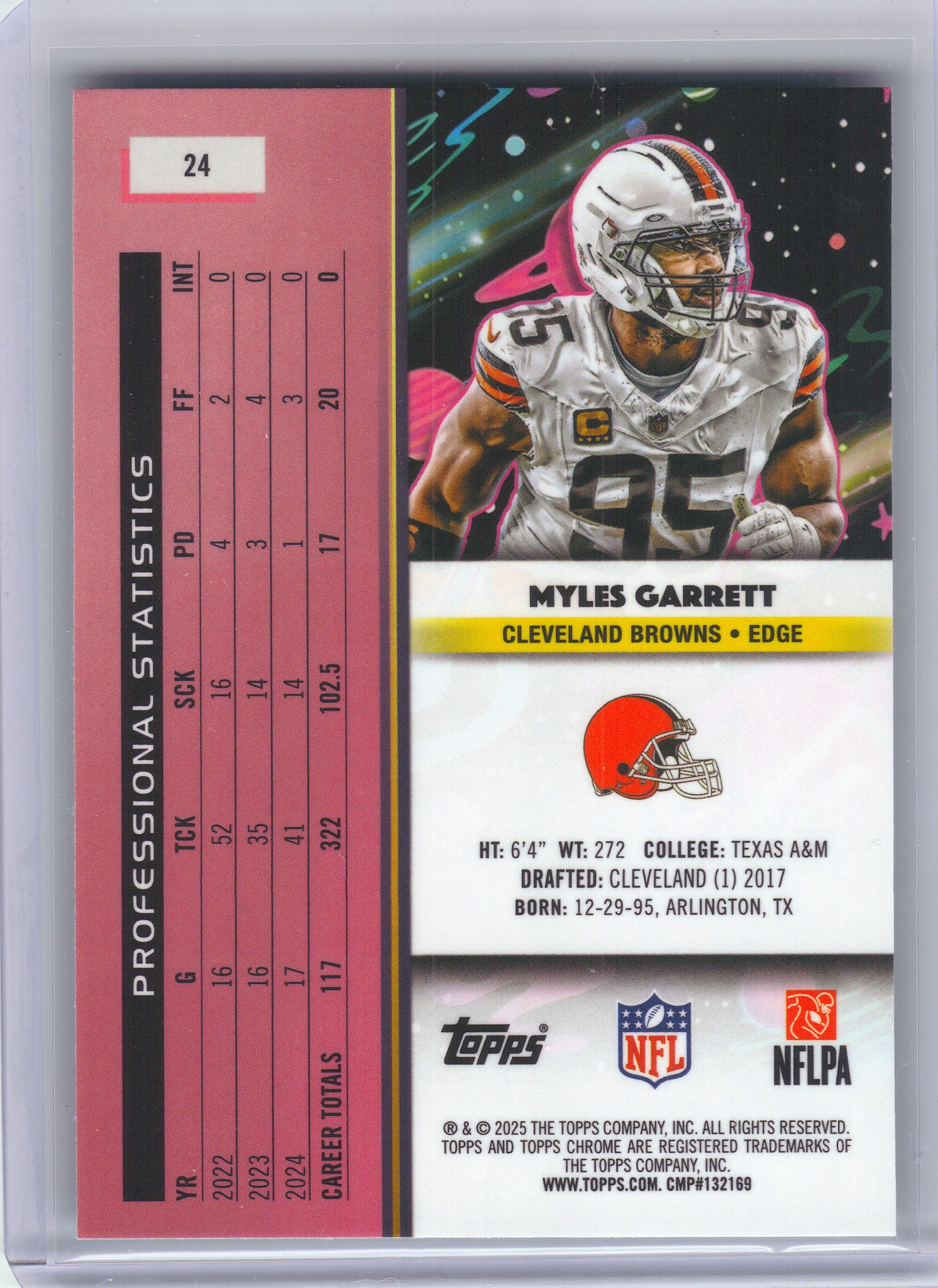 2025 Topps Chrome Cosmic #24 Myles Garrett Aqua Equinox Refractor #/199 Cleveland Browns SN