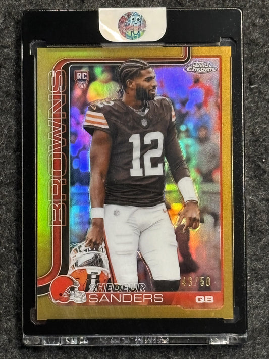 2025 Topps Chrome #315 Shedeur Sanders Gold Refractor Variation Cleveland Browns SN, Rookie