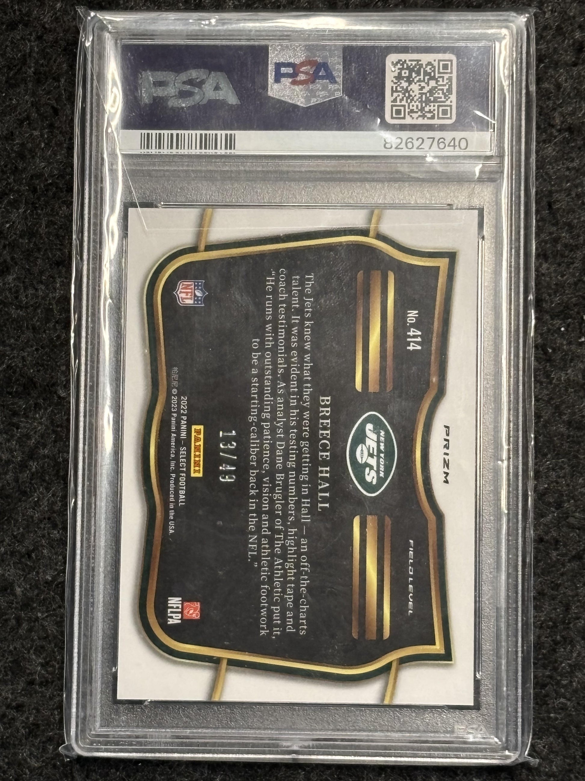 2022 Panini Select #414 Breece Hall Blue Prizm PSA 10 #/49 New York Jets SN, Rookie
