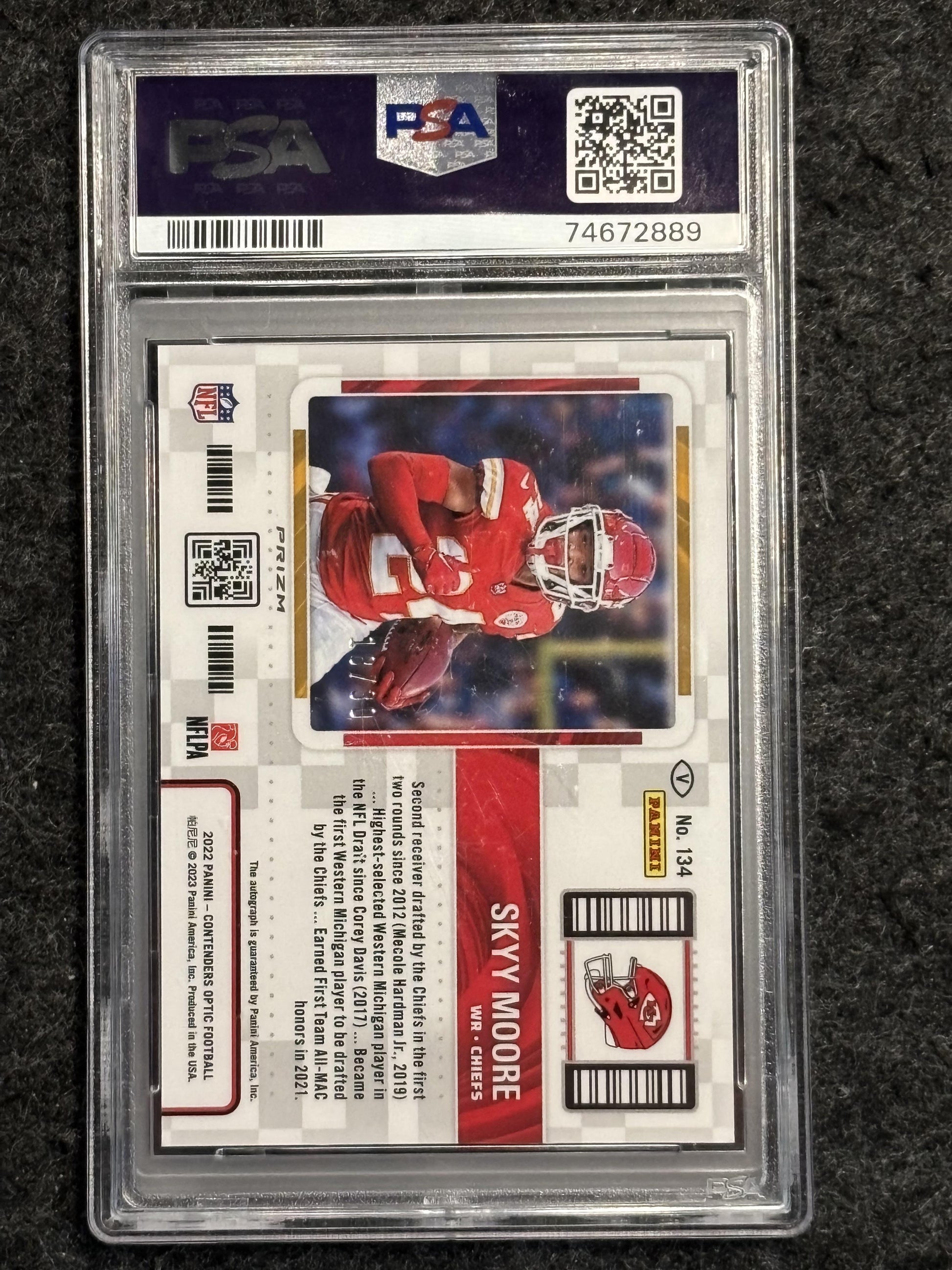 2022 Panini Contenders Optic #134 Skyy Moore Variation Auto Teal 30 PSA 10 Kansas City Chiefs SN, Rookie, Auto