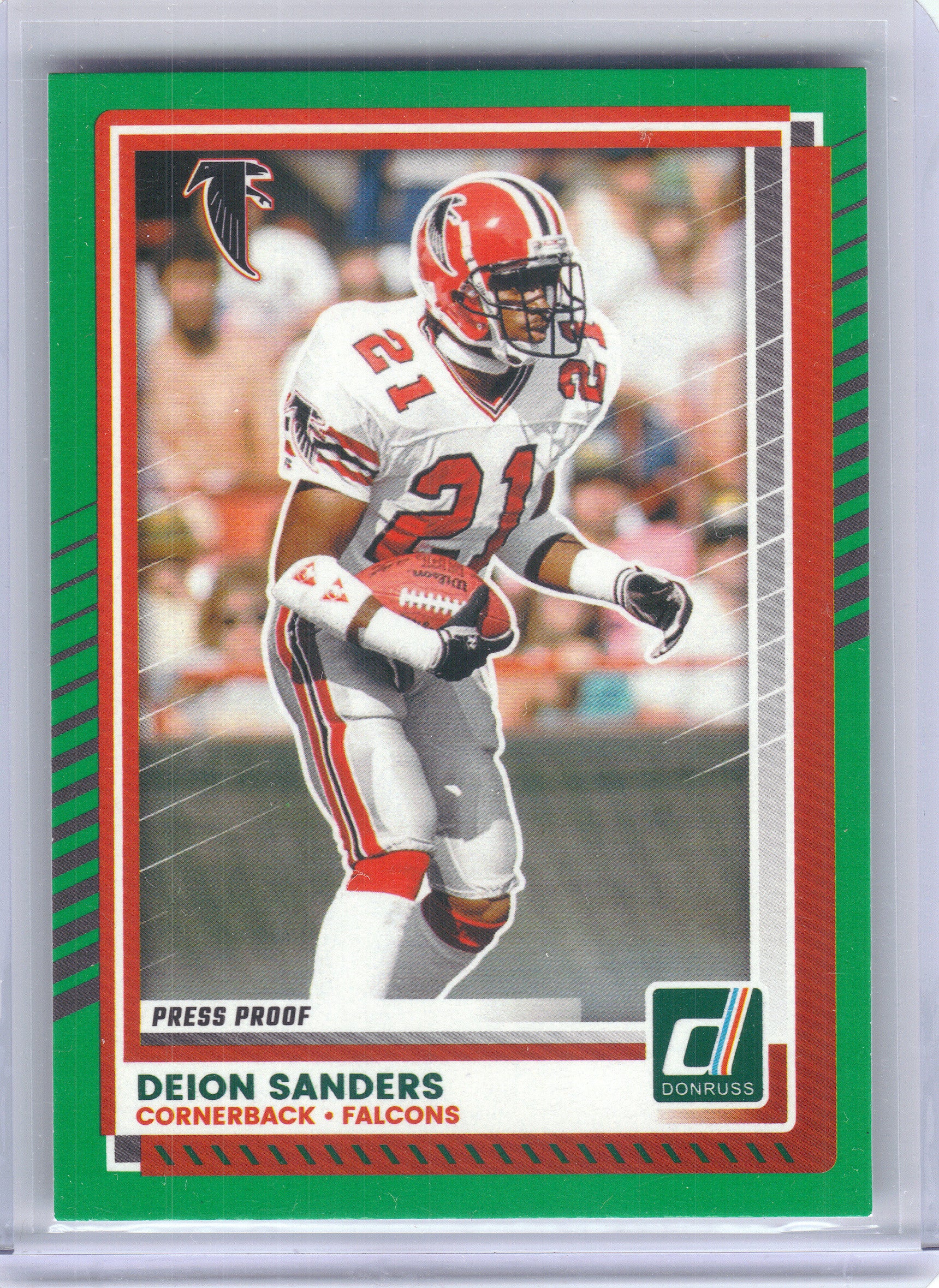 2025 Donruss #21 Deion Sanders Press Proofs Green Atlanta Falcons