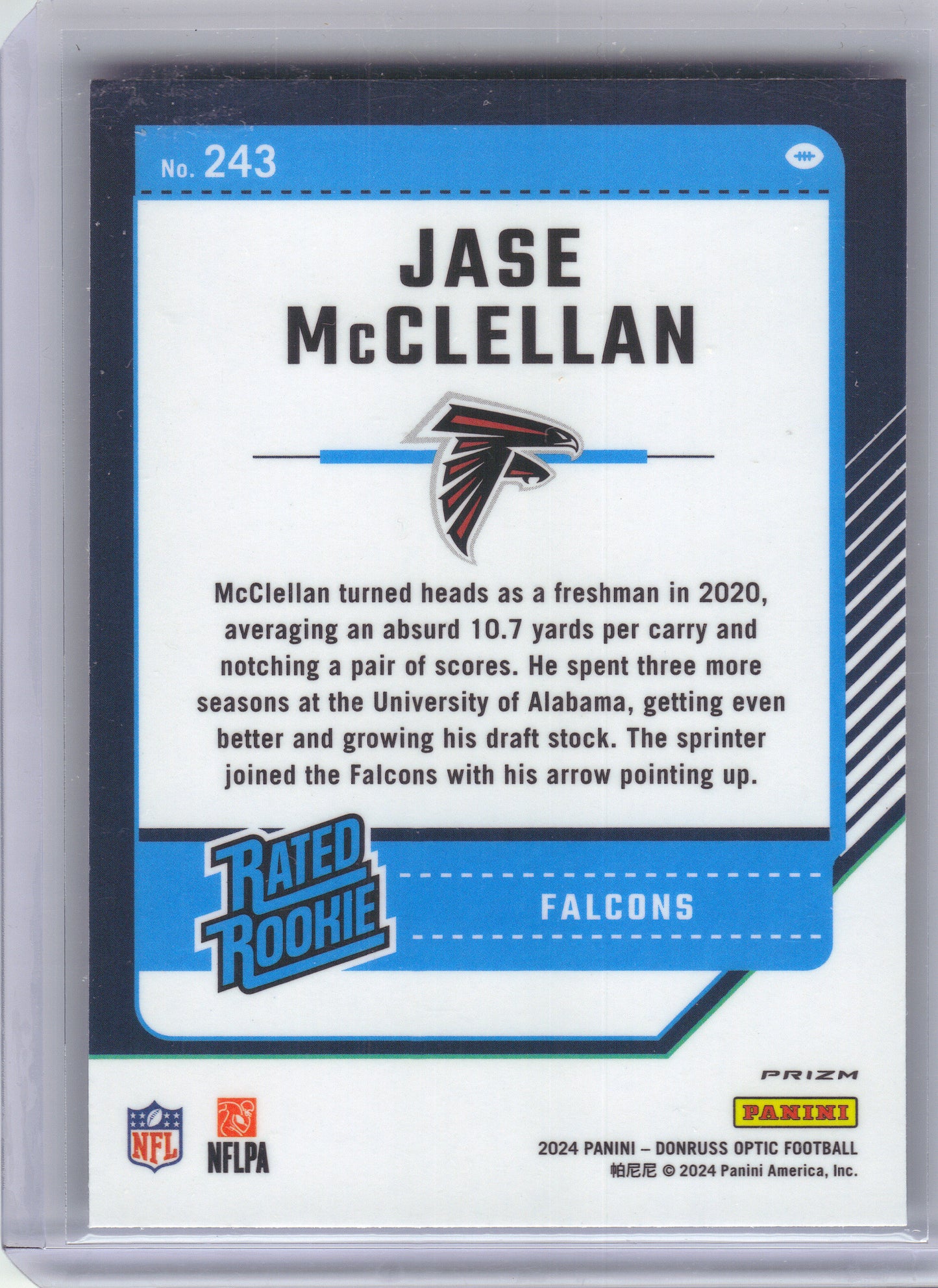 2024 Donruss Optic #243 Jase McClellan Blue Hyper Atlanta Falcons