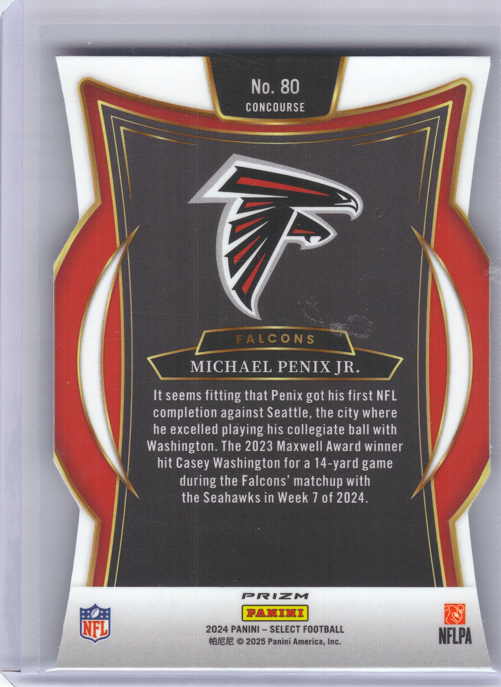 2024 Panini Select #80 Michael Penix Jr. Silver Prizm Die Cut Atlanta Falcons Rookie