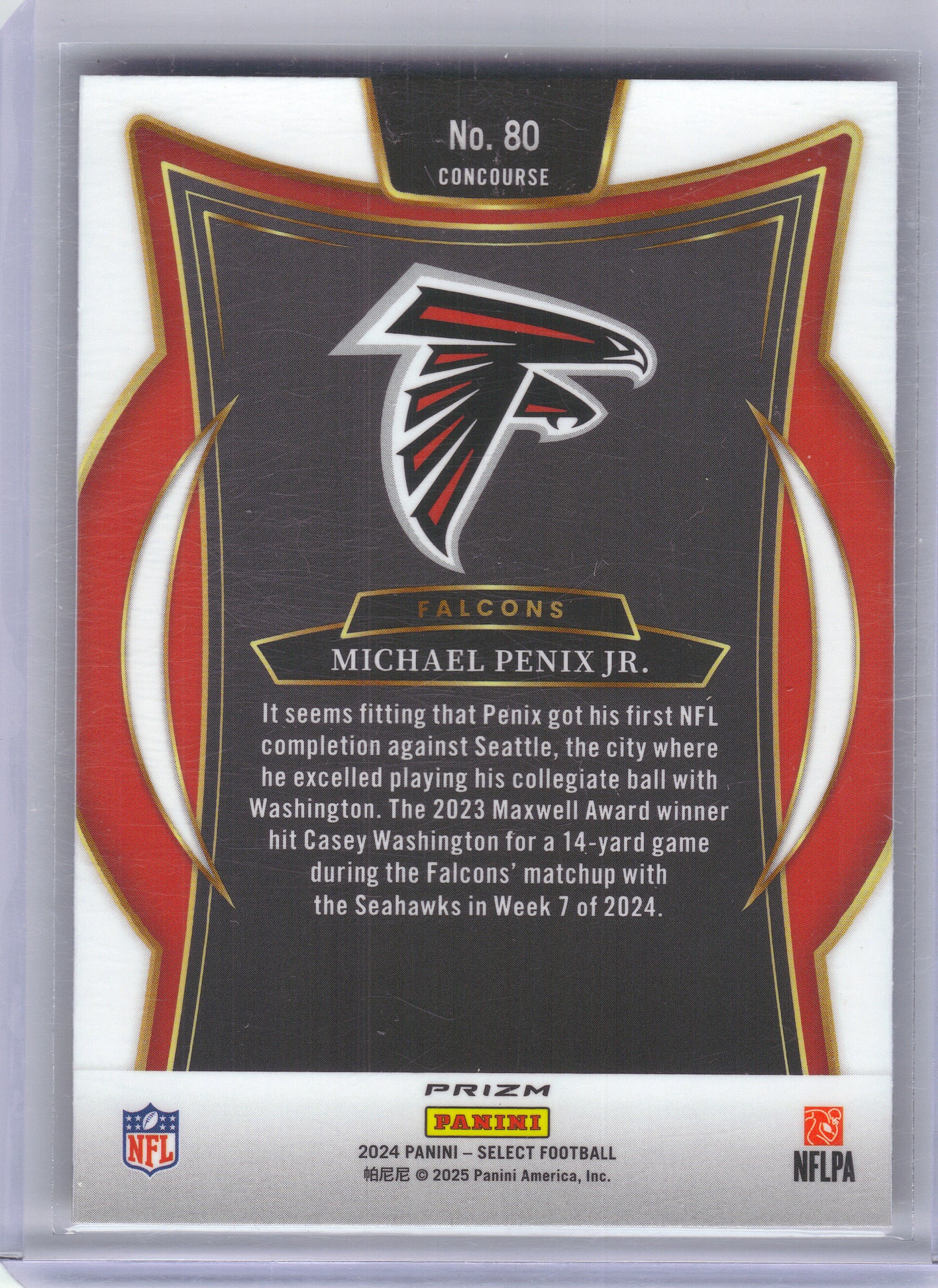 2024 Panini Select #80 Michael Penix Jr. Black & Gold Prizm Shock Atlanta Falcons Rookie