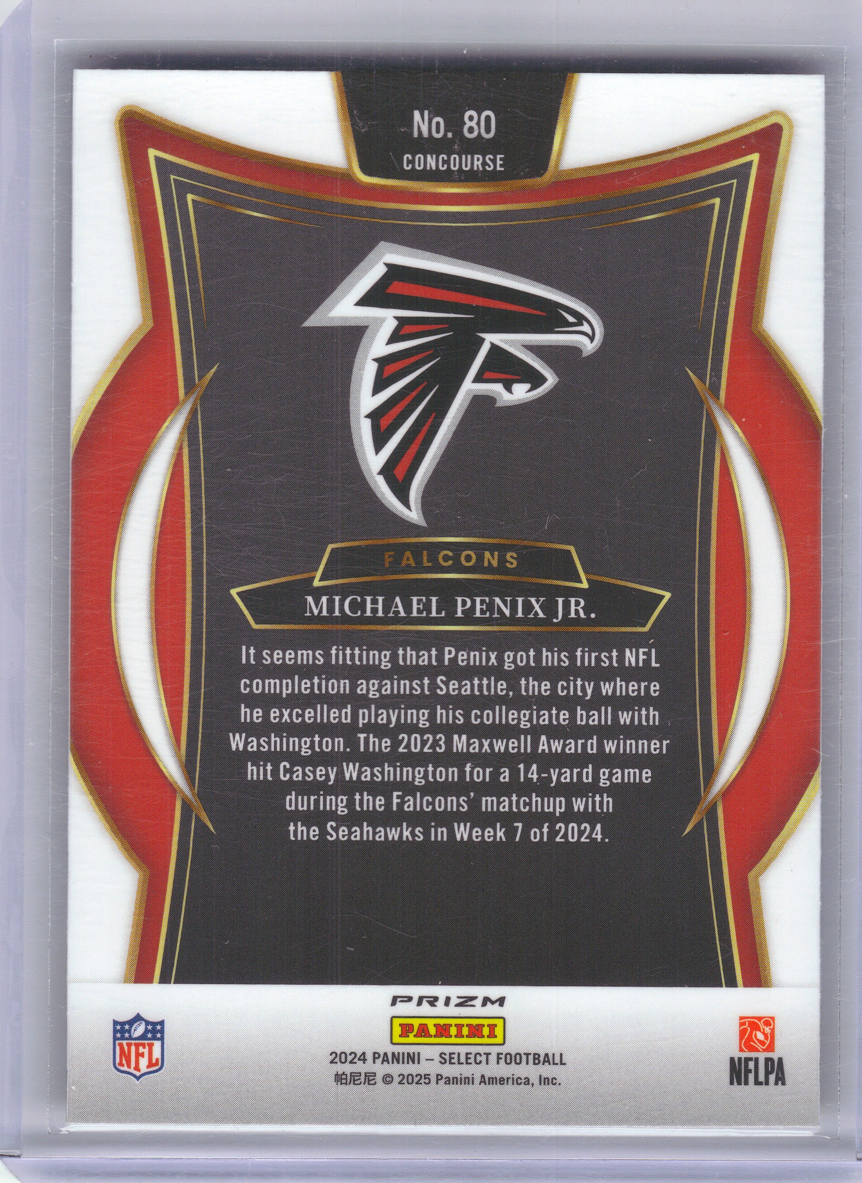 2024 Panini Select #80 Michael Penix Jr. Black & Gold Prizm Shock Atlanta Falcons Rookie