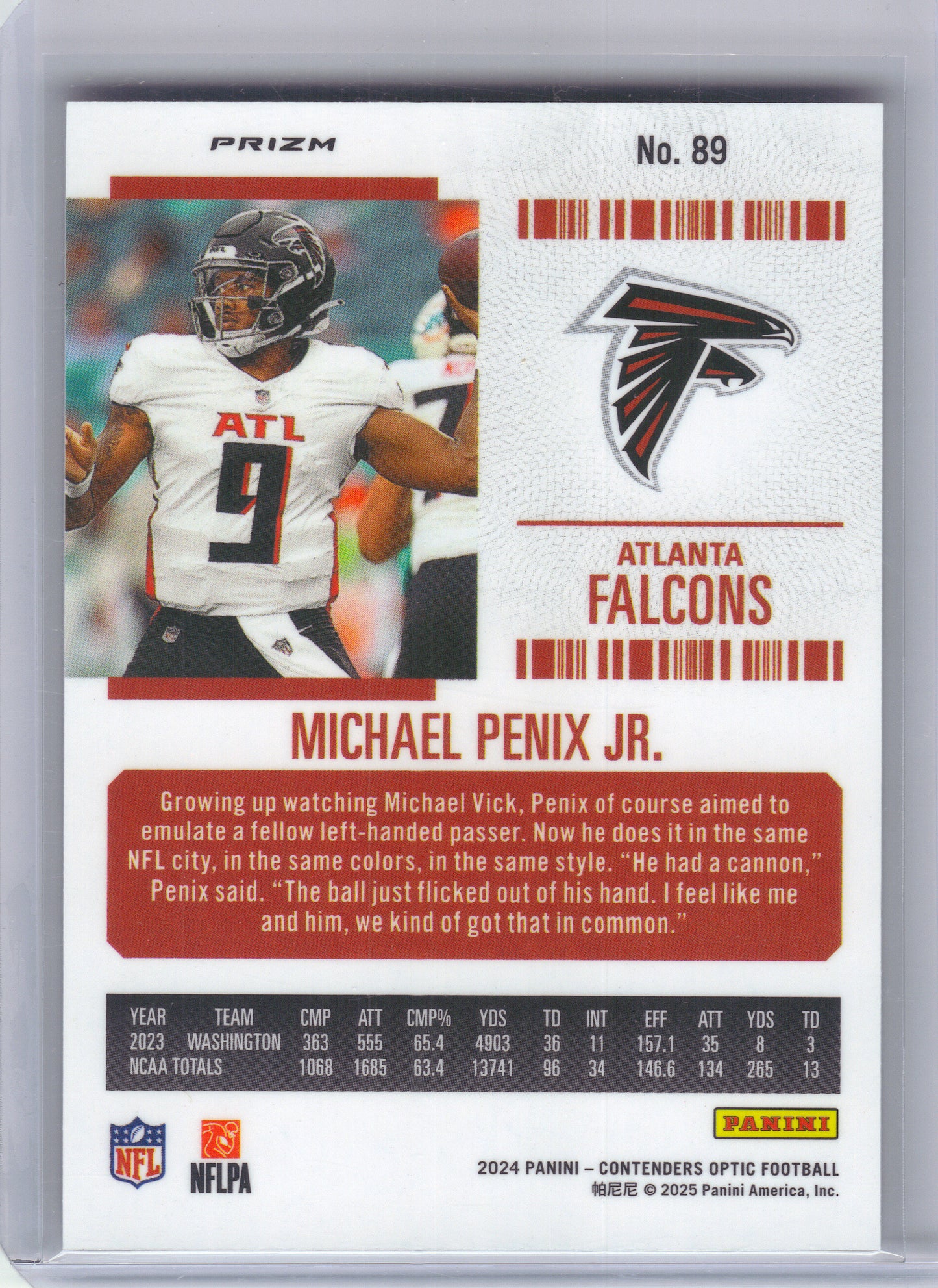 2024 Panini Contenders Optic #89 Michael Penix Jr. Atlanta Falcons Rookie