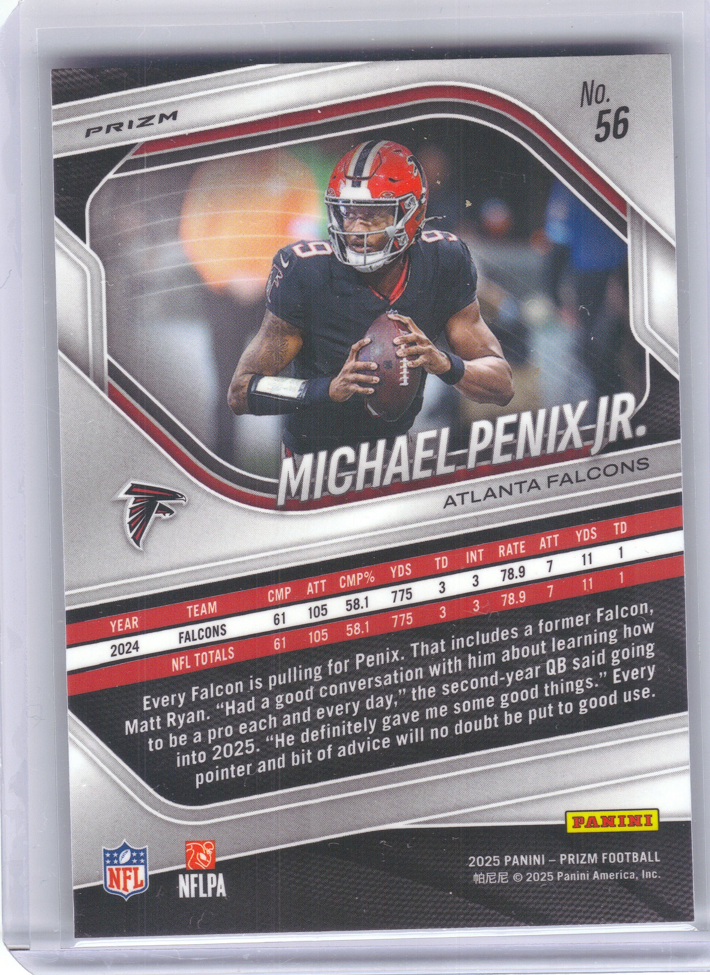 2025 Panini Prizm #56 Michael Penix Jr. Silver Atlanta Falcons