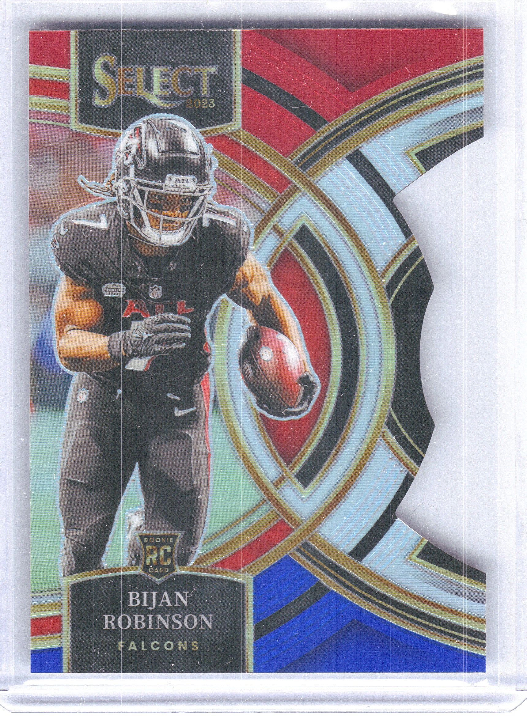 2023 Panini Select #180 Bijan Robinson Red and Blue Prizms Die Cuts Atlanta Falcons Rookie