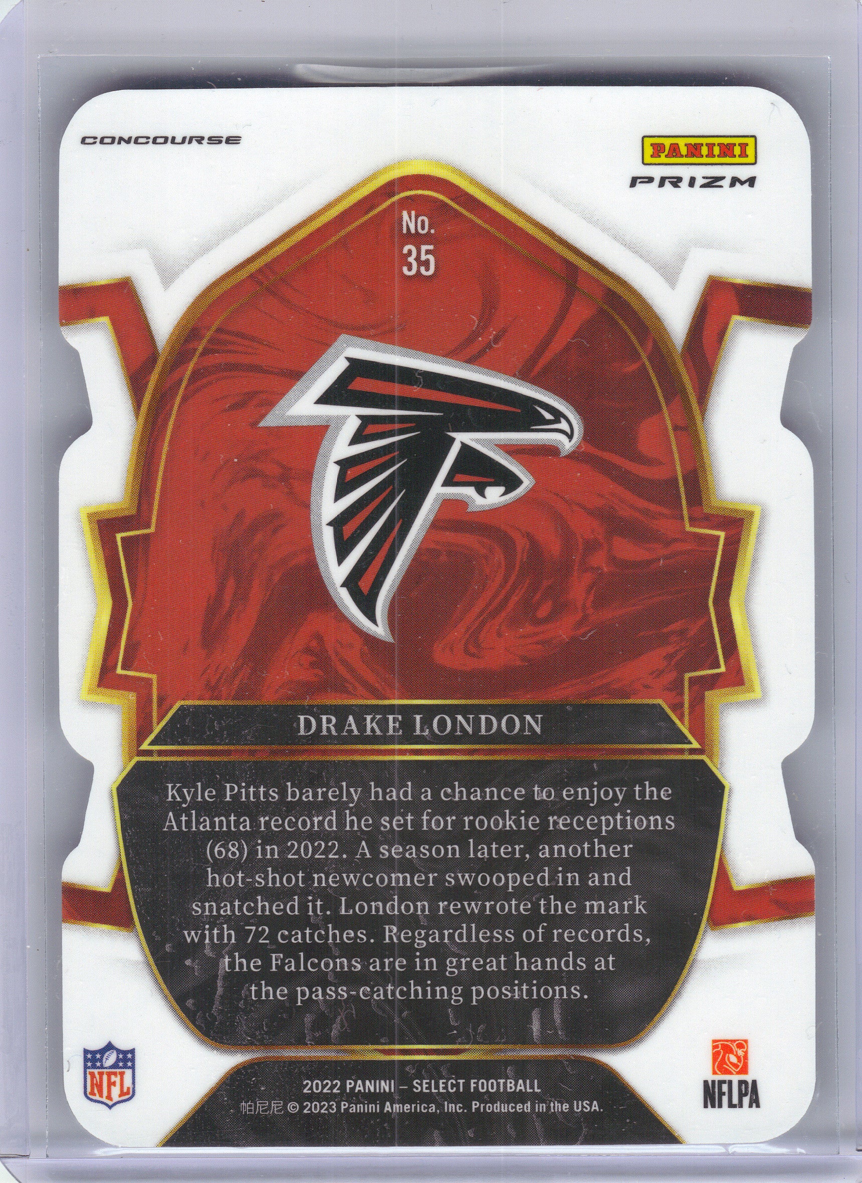 2022 Panini Select #35 Drake London Black and Red Prizm Die Cut Atlanta Falcons Rookie
