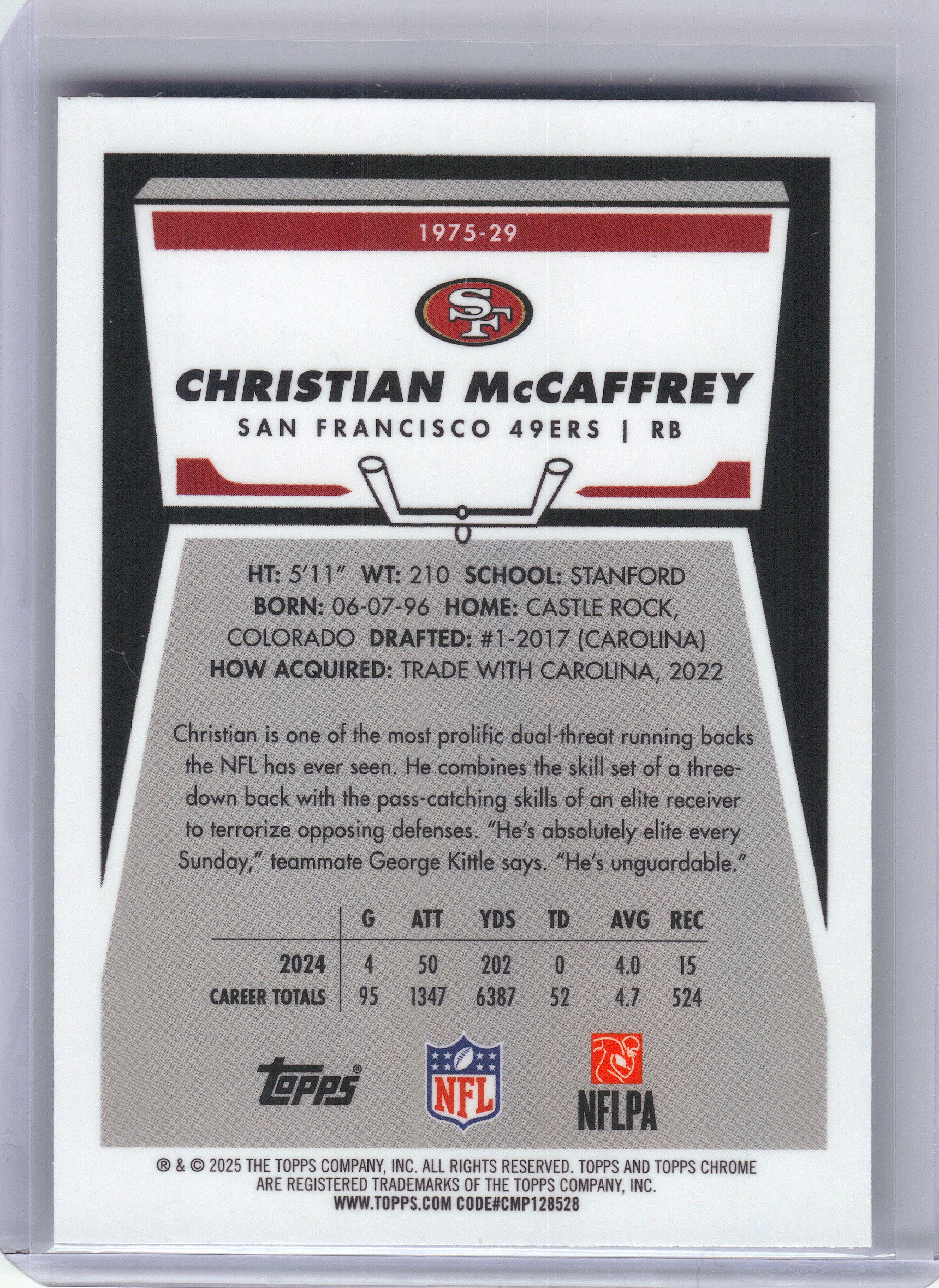 2025 Topps Chrome #1975-29 Christian McCaffrey 1975 Topps San Francisco 49ers