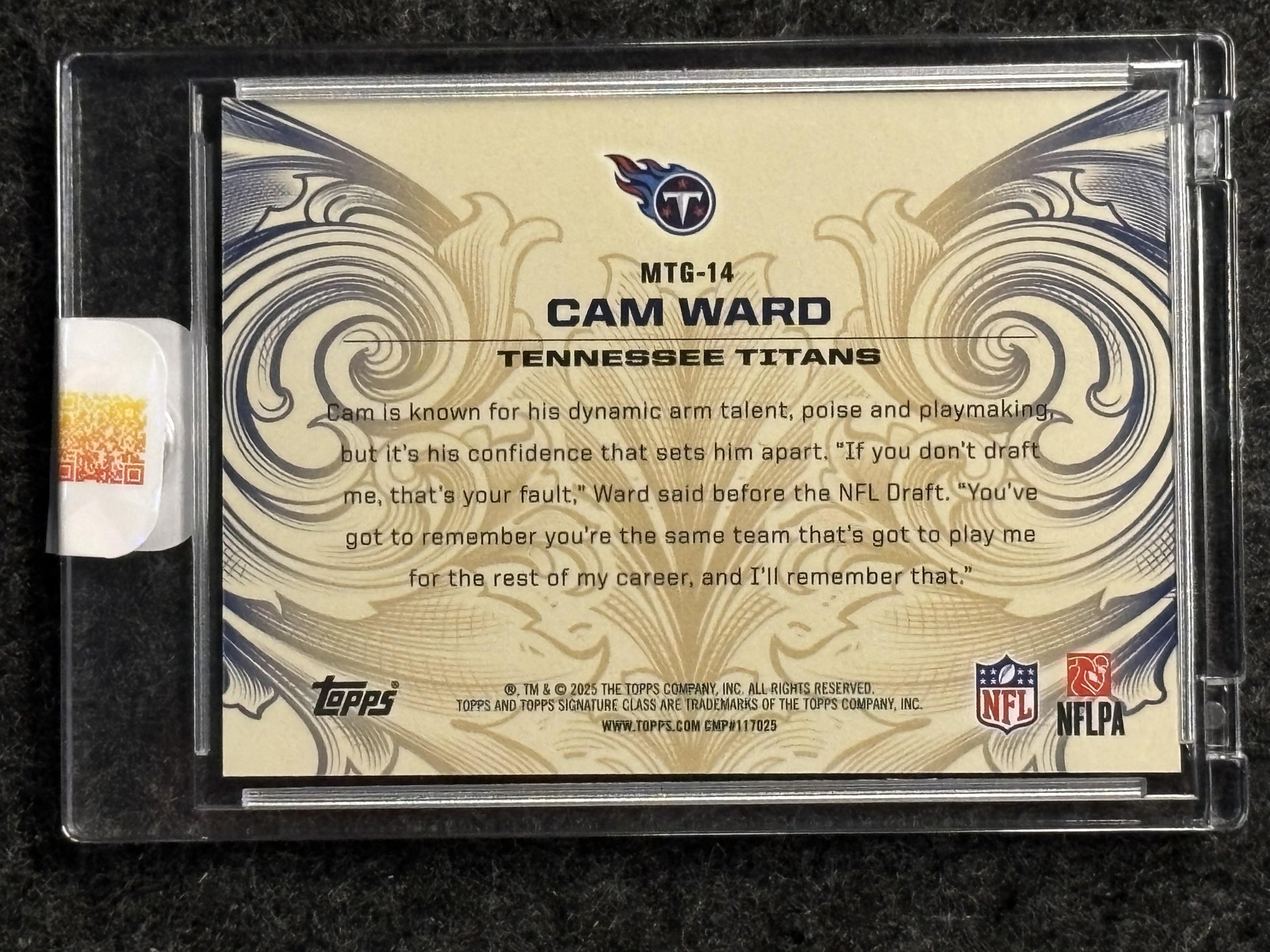2025 Topps Signature Class #MTG-14 Cam Ward Monarchs Of The Game Tennessee Titans