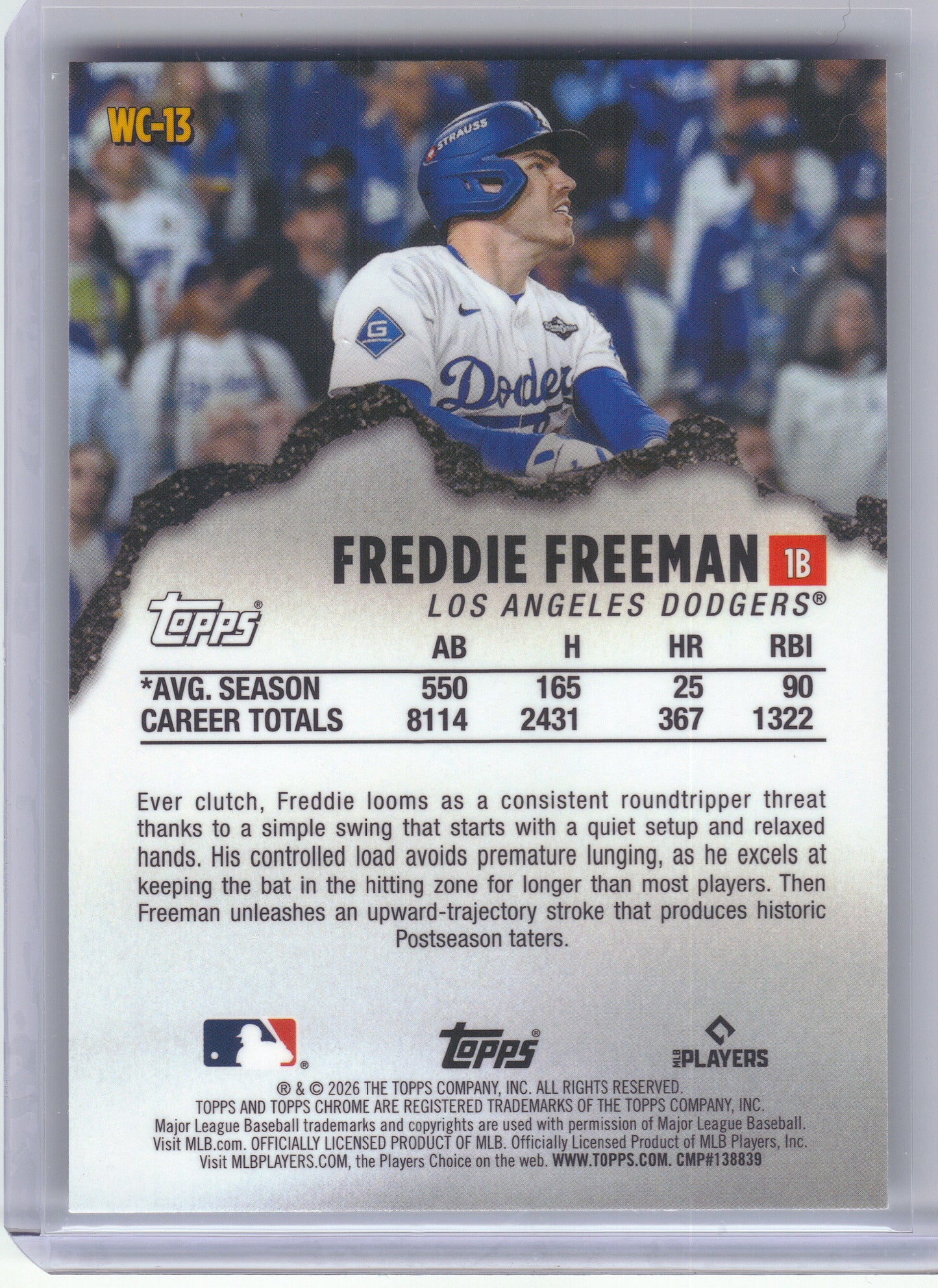 2026 Topps Chrome #WC-13 Freddie Freeman Wrecking Crew Los Angeles Dodgers