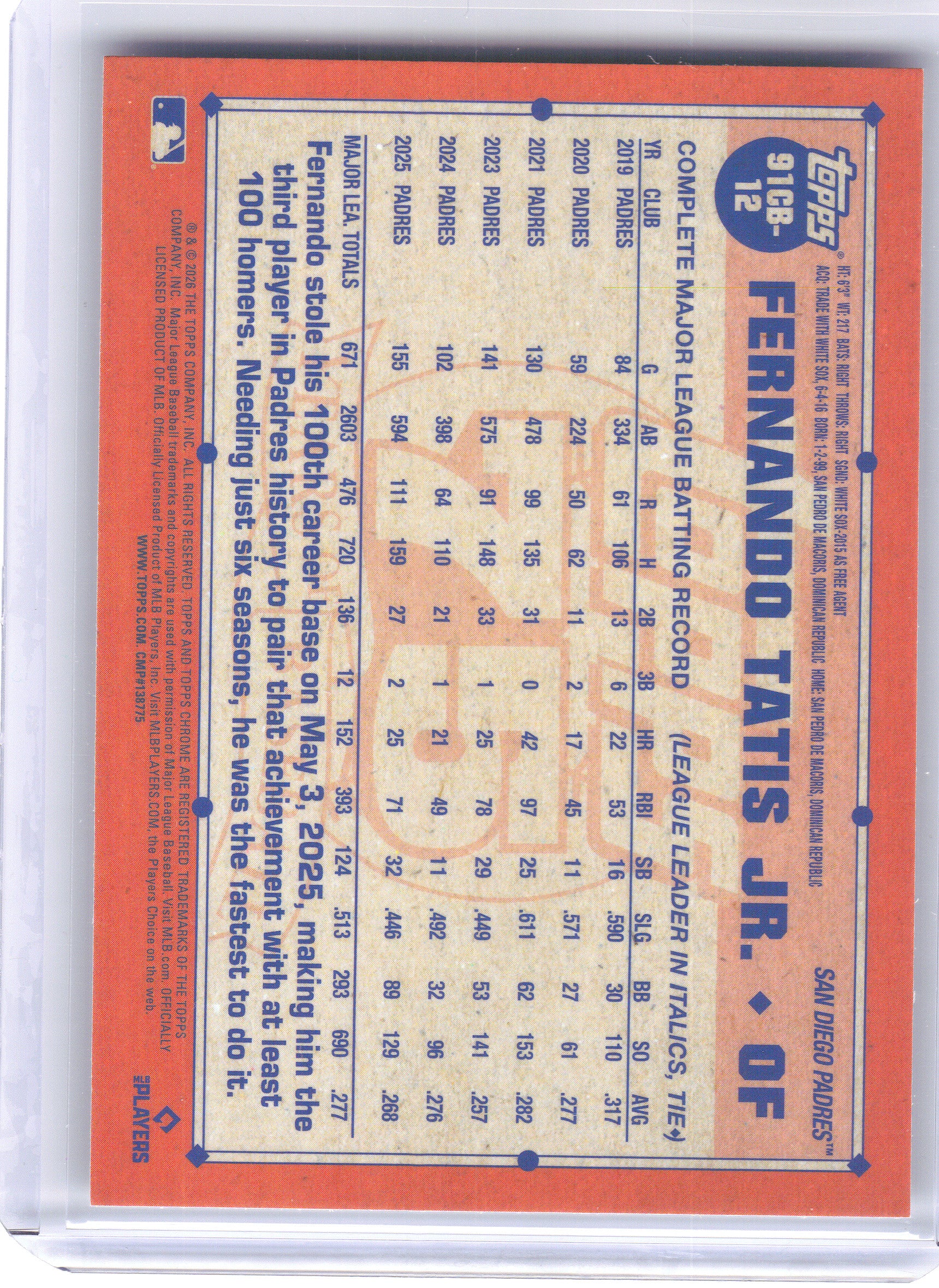2026 Topps Chrome #91CB-12 Fernando Tatis Jr. 1991 Topps Chrome Baseball San Diego Padres