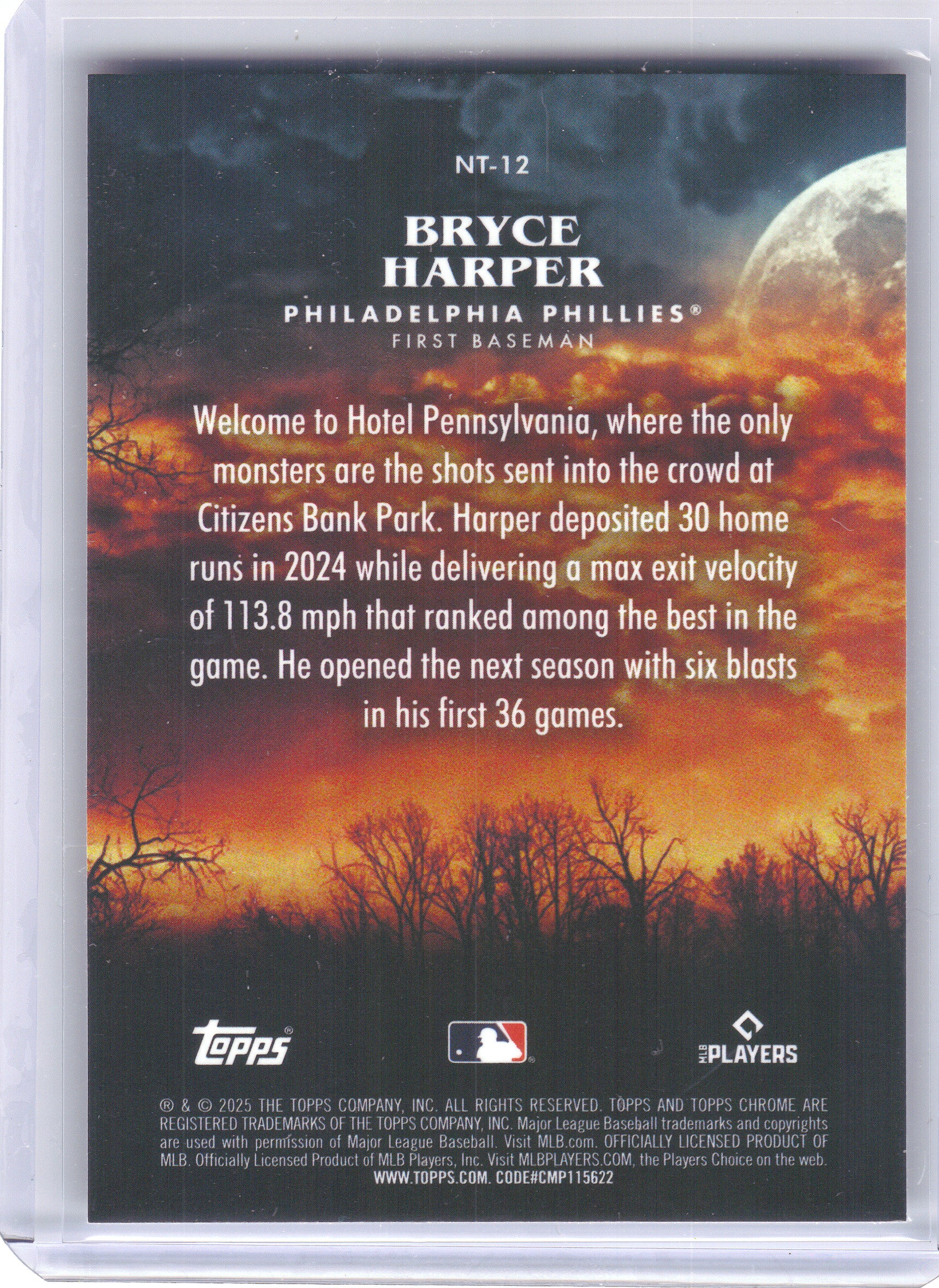2025 Topps Chrome Update #NT-12 Bryce Harper Night Terrors Philadelphia Phillies