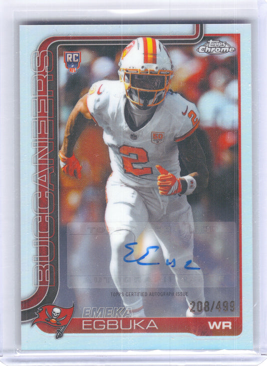 2025 Topps Chrome #RA-EE Emeka Egbuka Chrome Rookie Autographs Refractor #/499 Tampa Bay Buccaneers SN, Auto